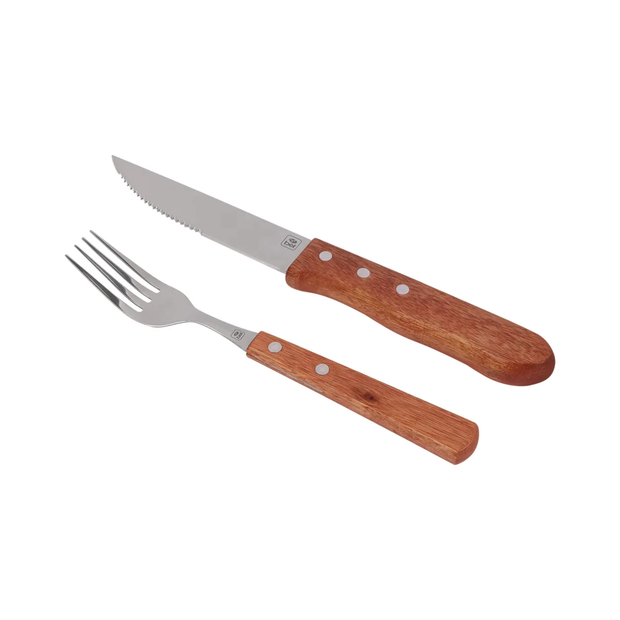 Jogo de Talheres Premium em Inox com Cabo de Madeira para Churrasco 8 Peças Bel - 257300
