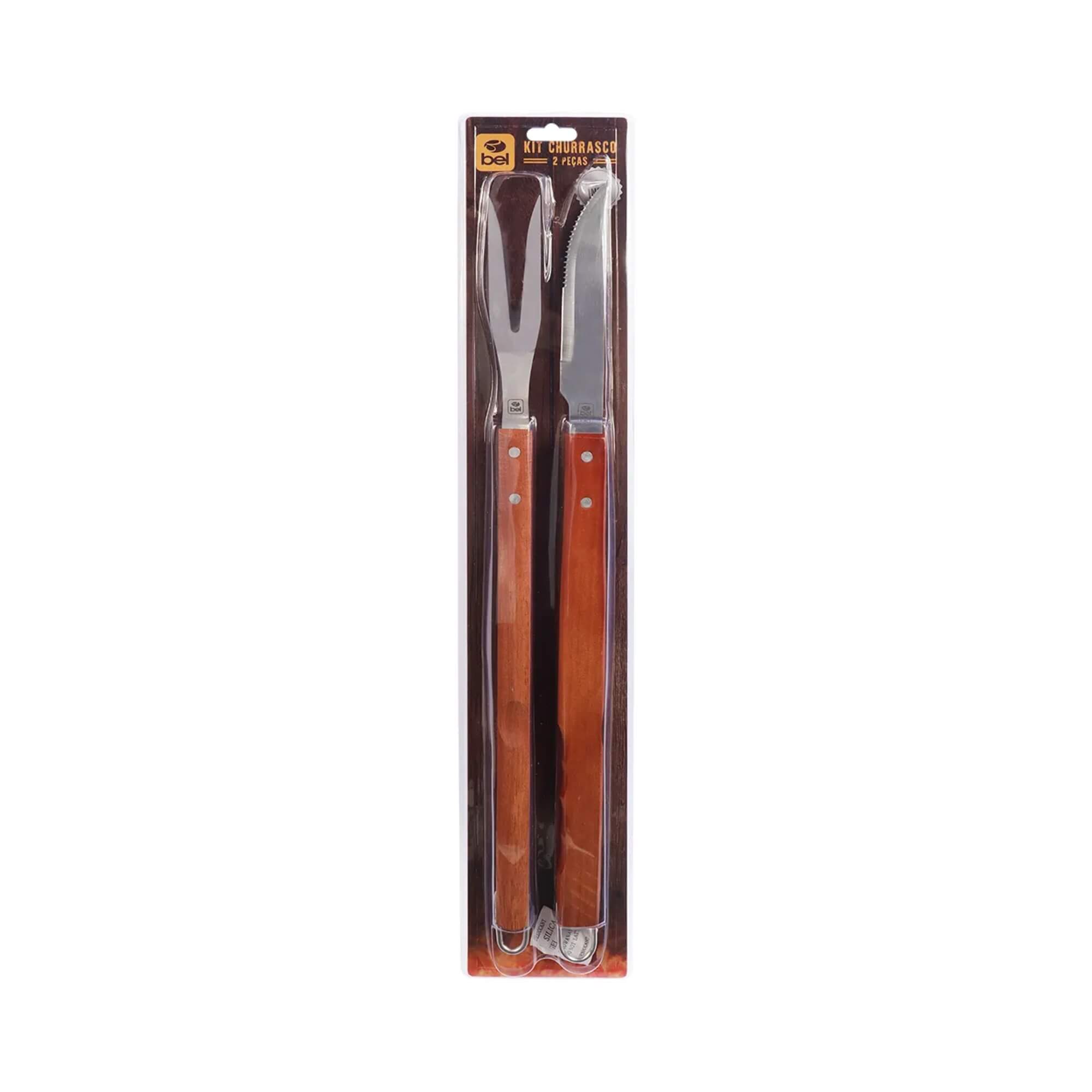 Kit para Churrasco Inox Cabo de Madeira Grande 2 Peças Bel - 256700