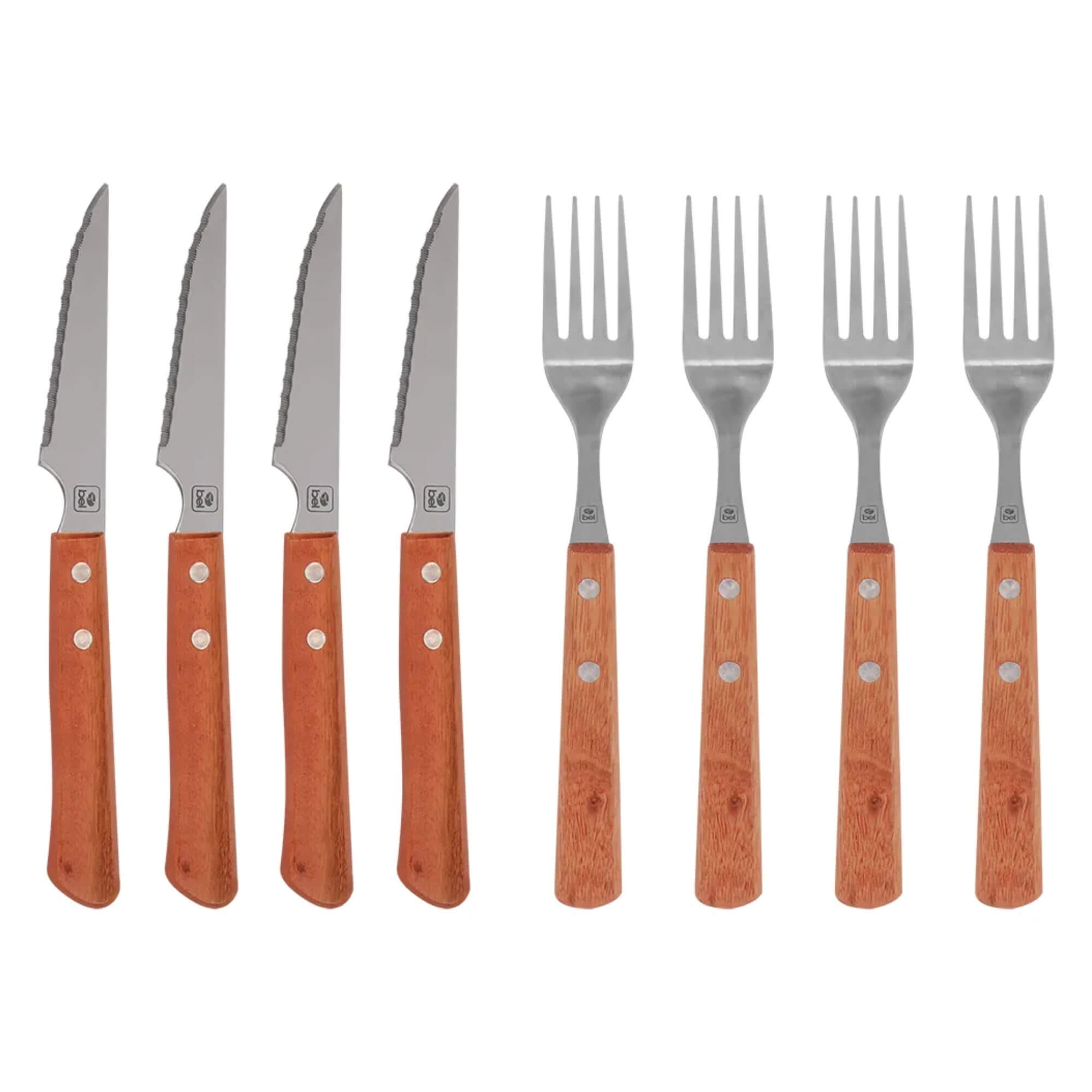 Jogo de Talheres em Inox com Cabo de Madeira para Churrasco 8 Peças Bel - 257200