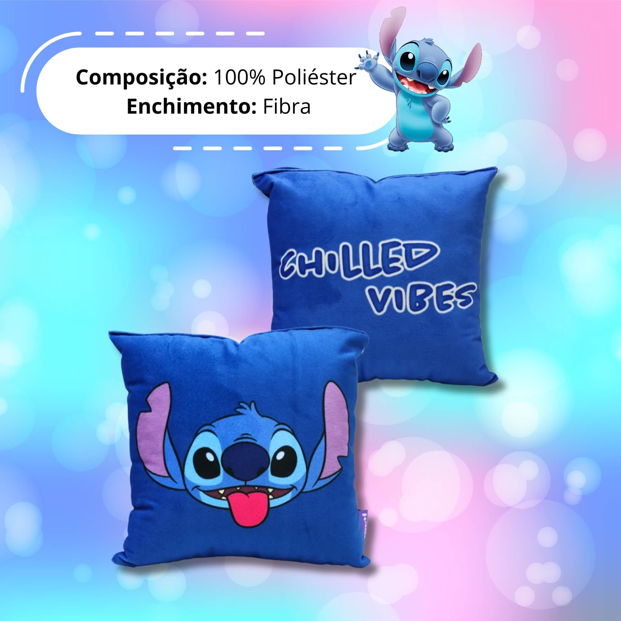 Almofada Fibra Veludo 25x25 Stitch Good Vibes Zona Criativa - 10065128