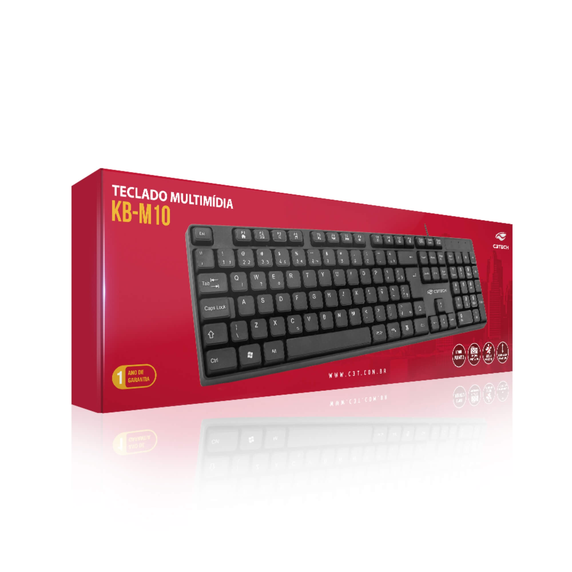 Teclado USB Multmídia KB-M10BK Preto C3 Tech - 303020870100