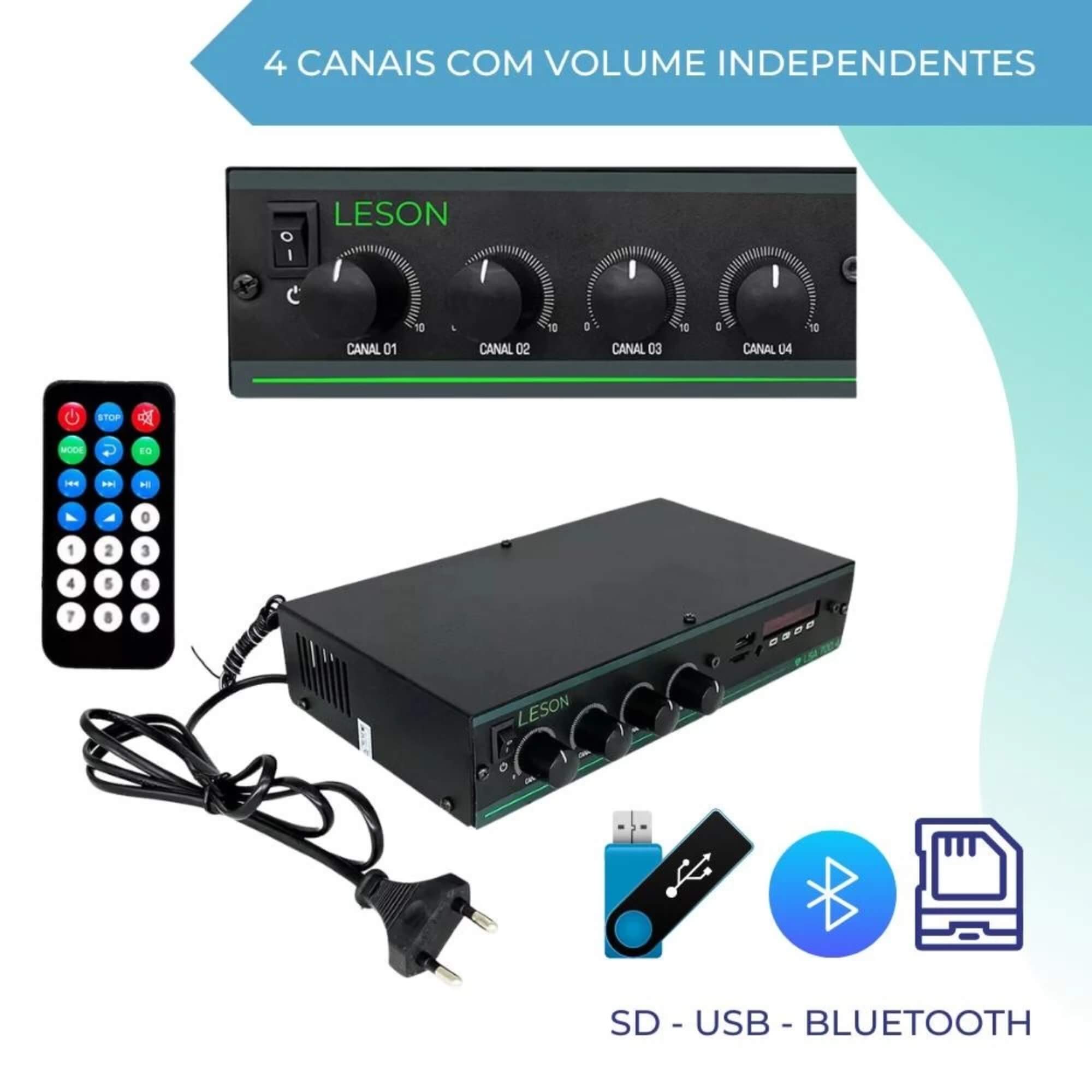 Amplificador Receiver Som Ambiente LSA 700.4 Bluetooth 4 Canais 120W Leson - 2AMPLS700