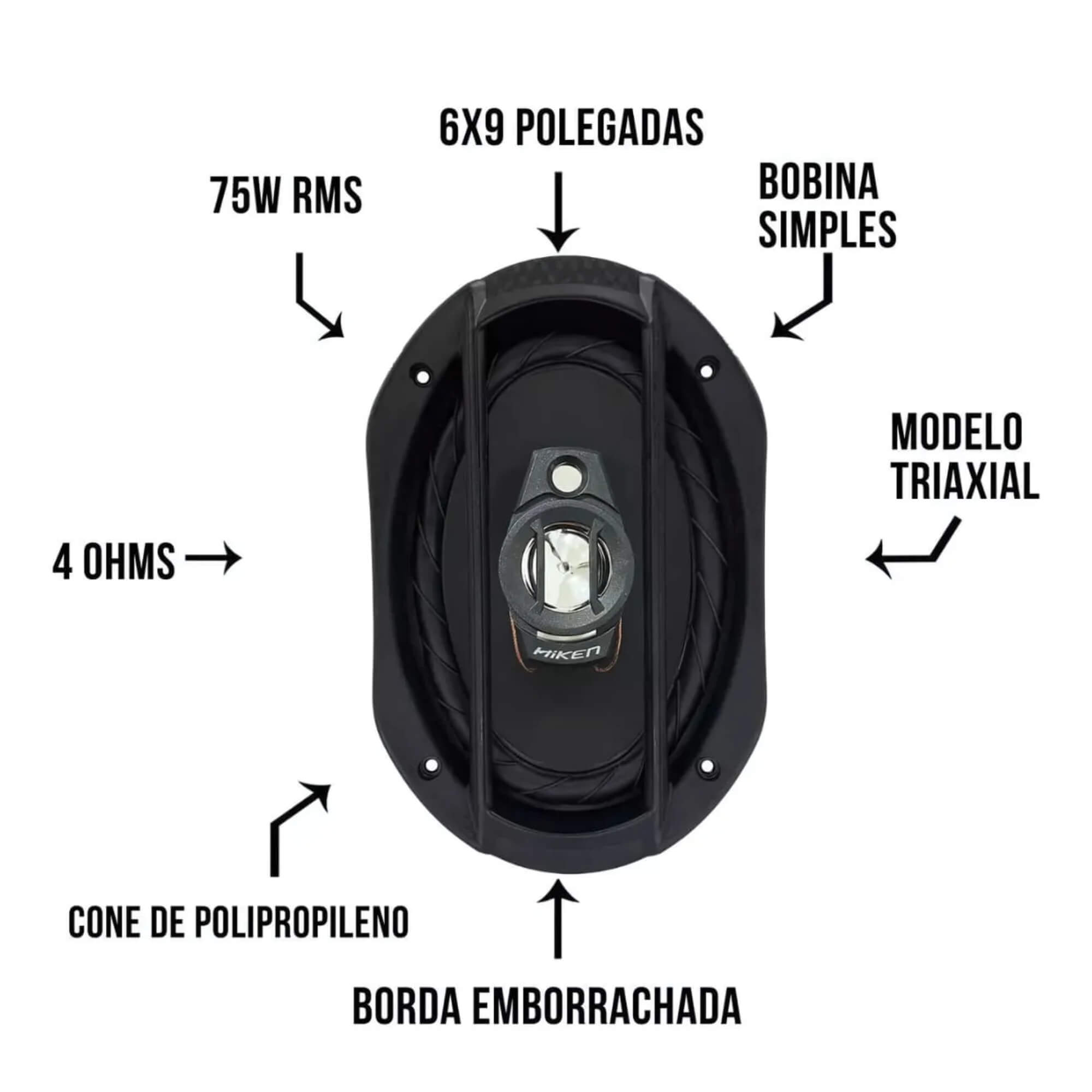 Kit 2 Alto Falantes HN 6x9 Polegadas 150W 4R Preto Hiken - 2HK055069