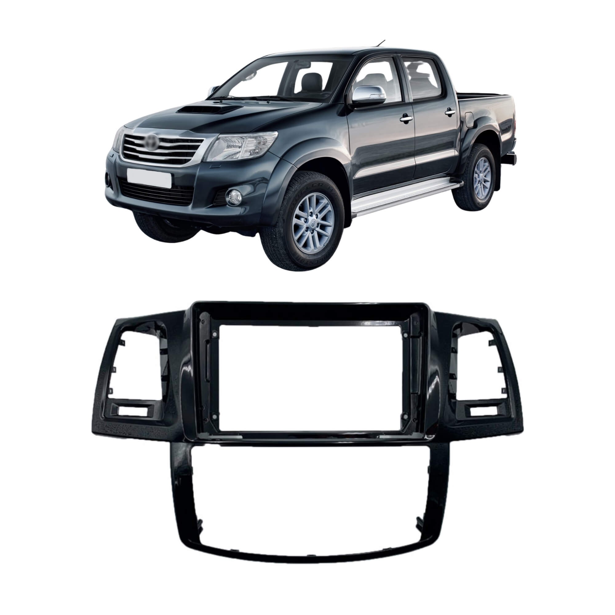 Moldura 9" Polegadas na cor Black Piano compatível com Hilux 2012 a 2016 Expex - EPX9TO003