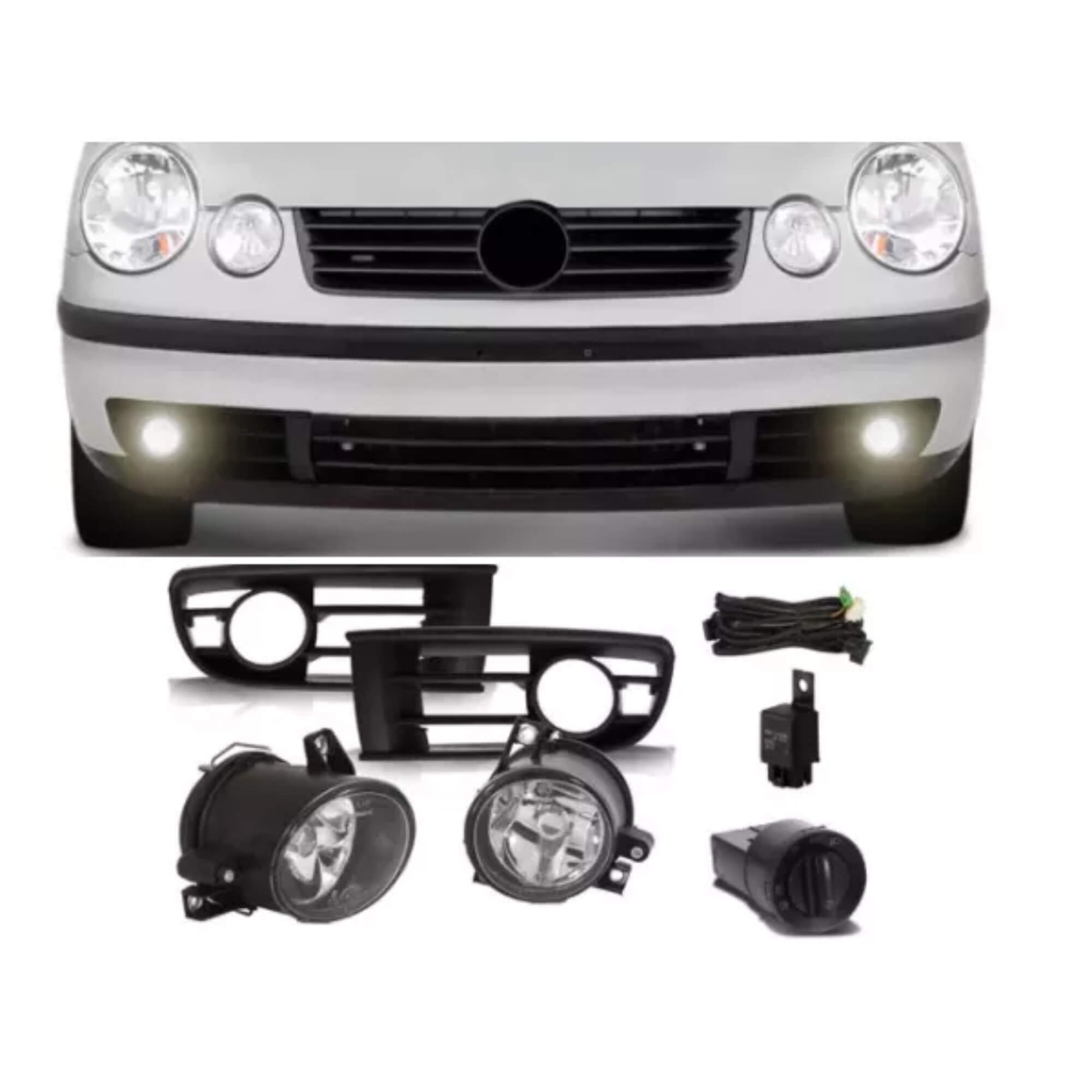 Kit Farol de Milha Polo 2003 a 2006 Moldura Preta Botão Modelo Original Suits - STS033VW