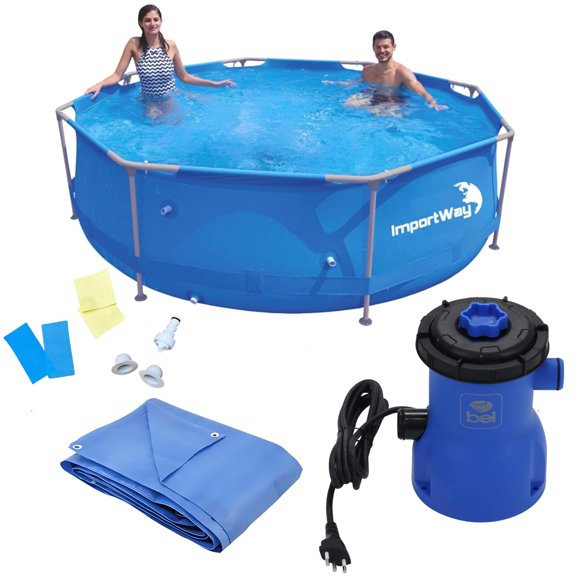 COMP Kit Piscina 5.200 Litros + kit reparo + Lona + Bomba Filtragem Escolher Voltagem Voltagem.:220v
