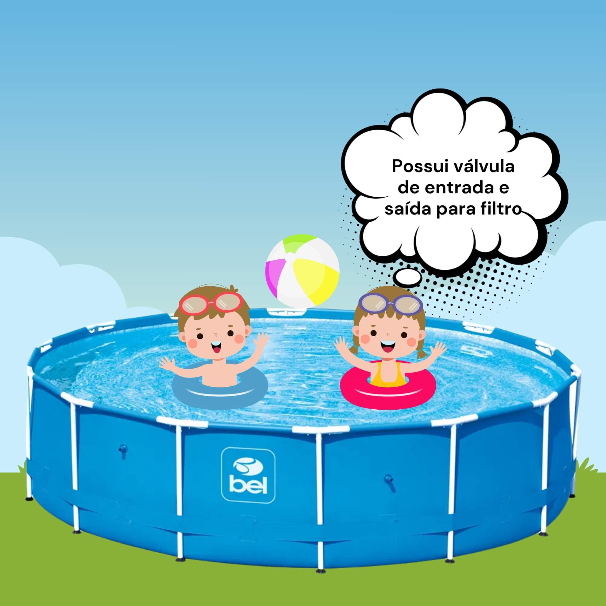 COMP Kit Piscina de Armação 7000 Litros Bel - 510700 + Boia Infantil Pirata 60cm Atrio - ES294