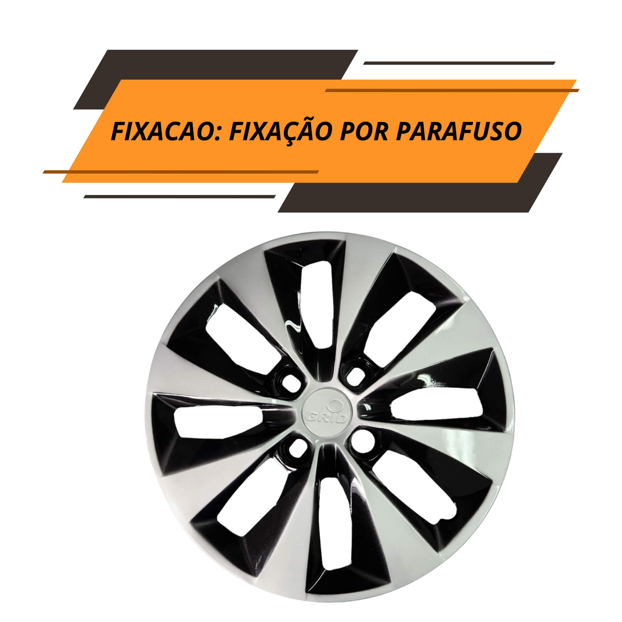 Calota Aro 14" Cor Preto/Prata Mod Gol/Voyage G5/G6 2013 (Jogo c/ 4 Calotas) Grid - 112CB-PBP-E