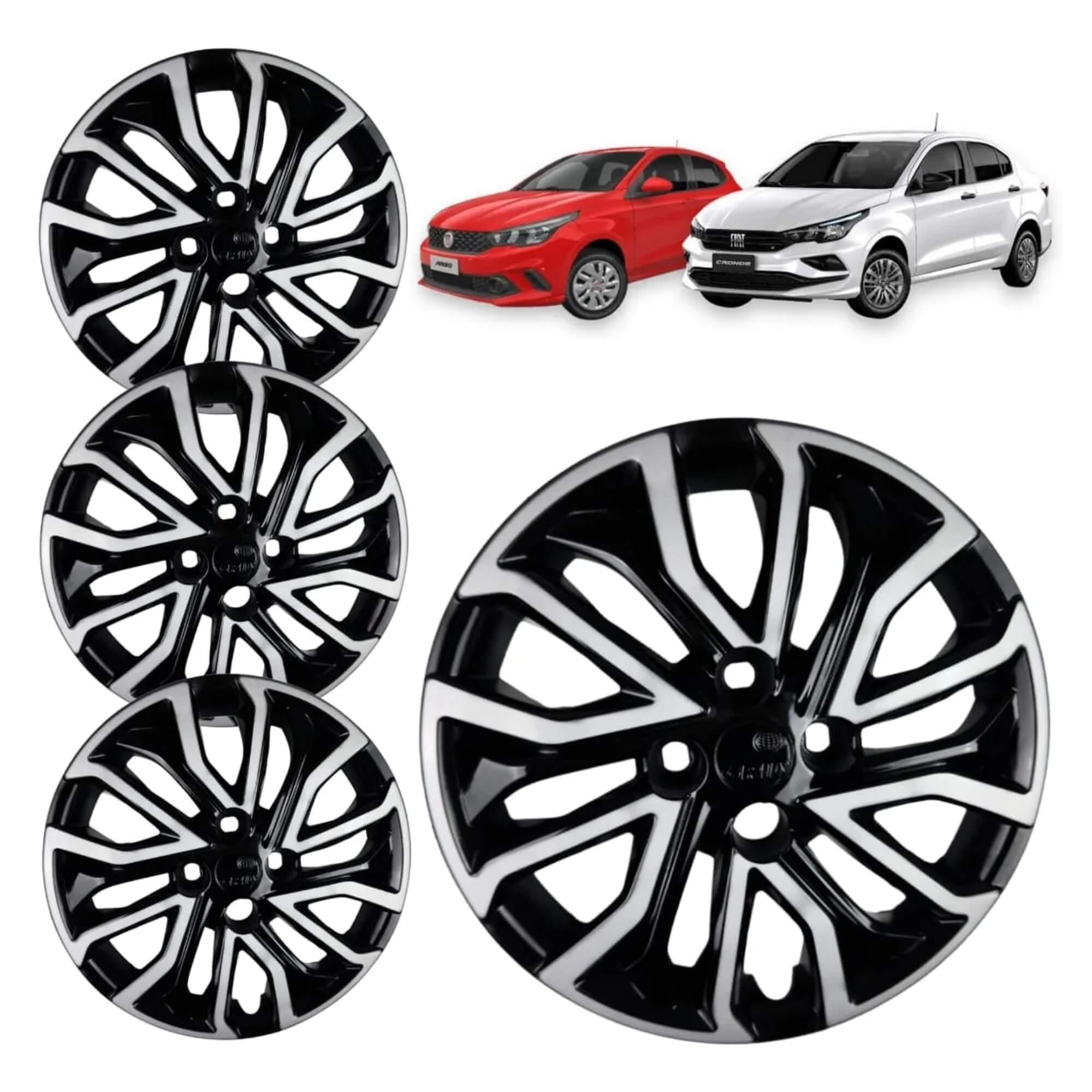 Calota Aro 14" cor Preto e Prata Mod Argo/Cronos 2022 (Jogo c/ 4 Calotas) Grid - 295CB-PBP-E