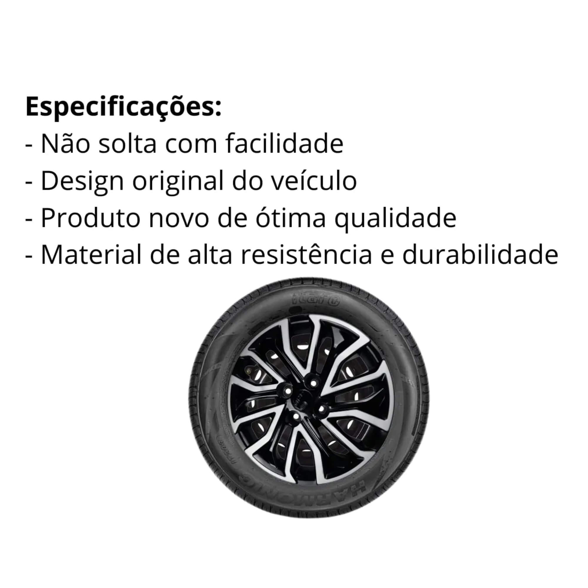 Calota Aro 14" cor Preto e Prata Mod Argo/Cronos 2022 (Jogo c/ 4 Calotas) Grid - 295CB-PBP-E