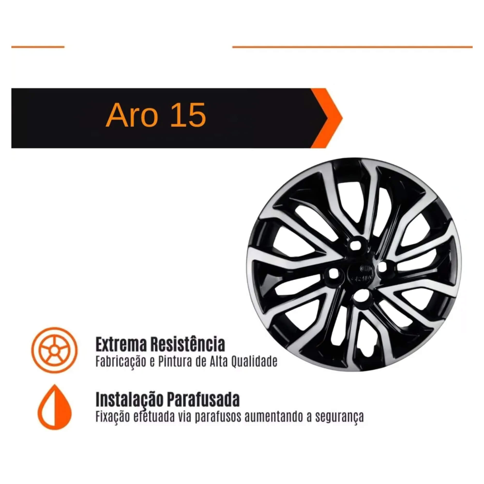 Calota Aro 15" cor Preto/Prata Mod Argo/Cronos 2022 (Jogo c/ 4 Calotas) Grid - 296CP-PBP-E