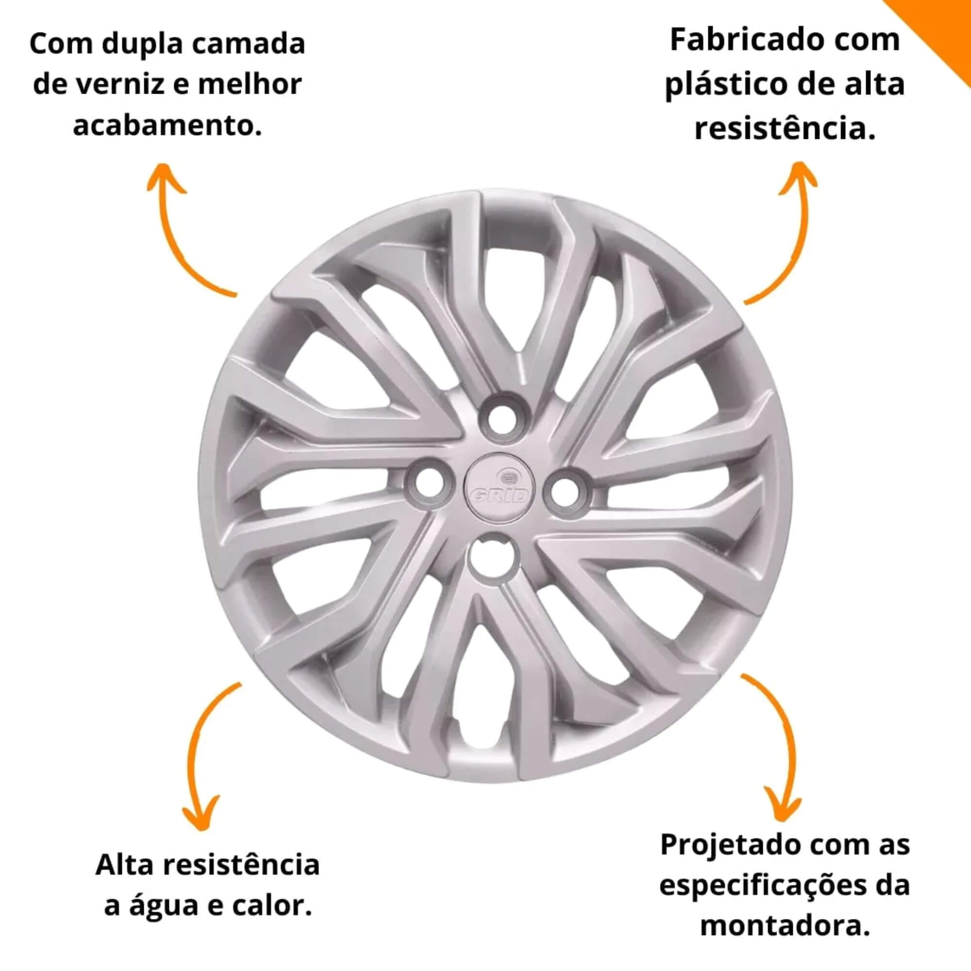 Calota Aro 15" cor Prata Mod Argo/Cronos 2022 (Jogo c/ 4 Calotas) Grid - 296CP-PTA-E