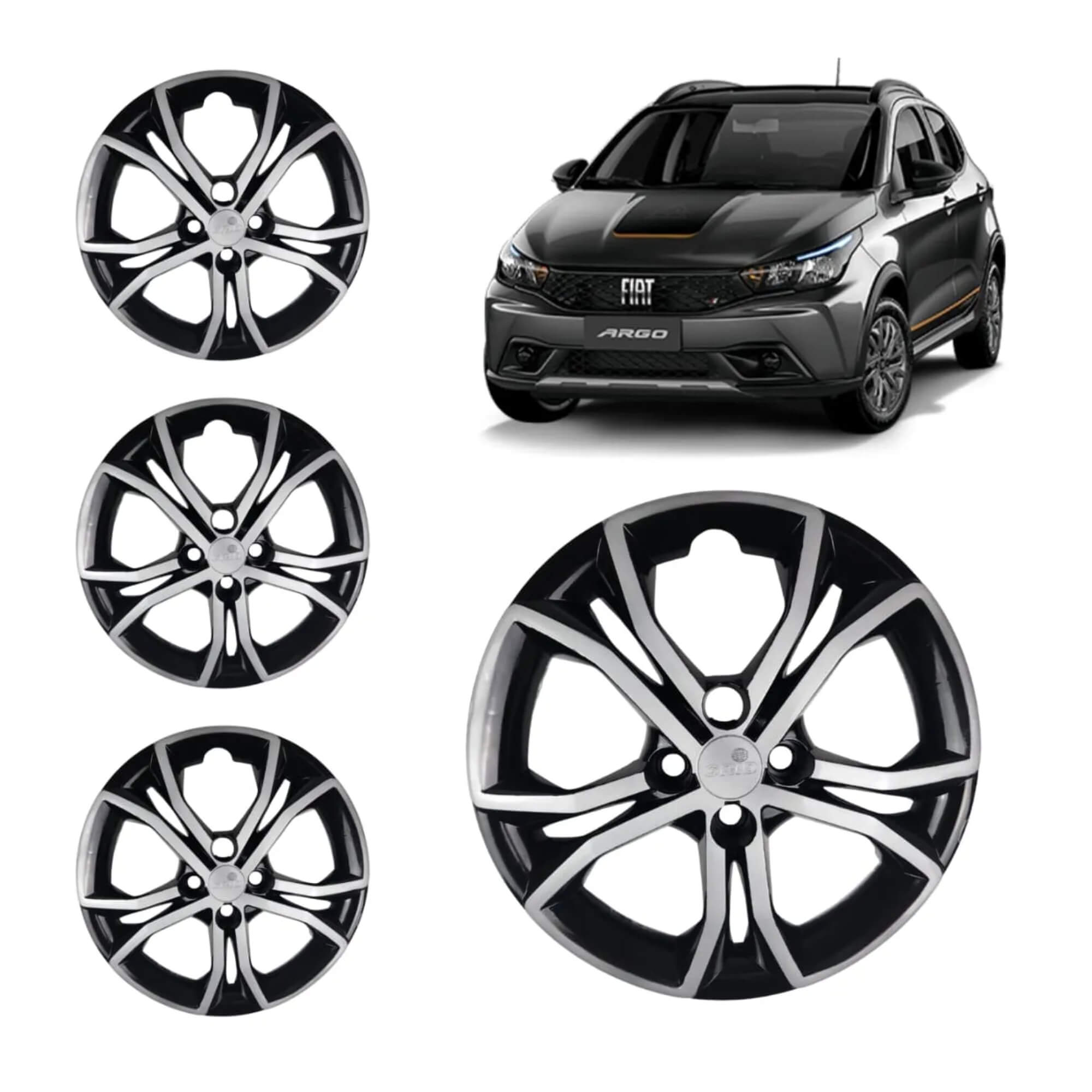 Calota Aro 15" Preto/Prata Mod Argo 2023 (Jogo c/ 4 Calotas) Grid - 297CP-PBP-E