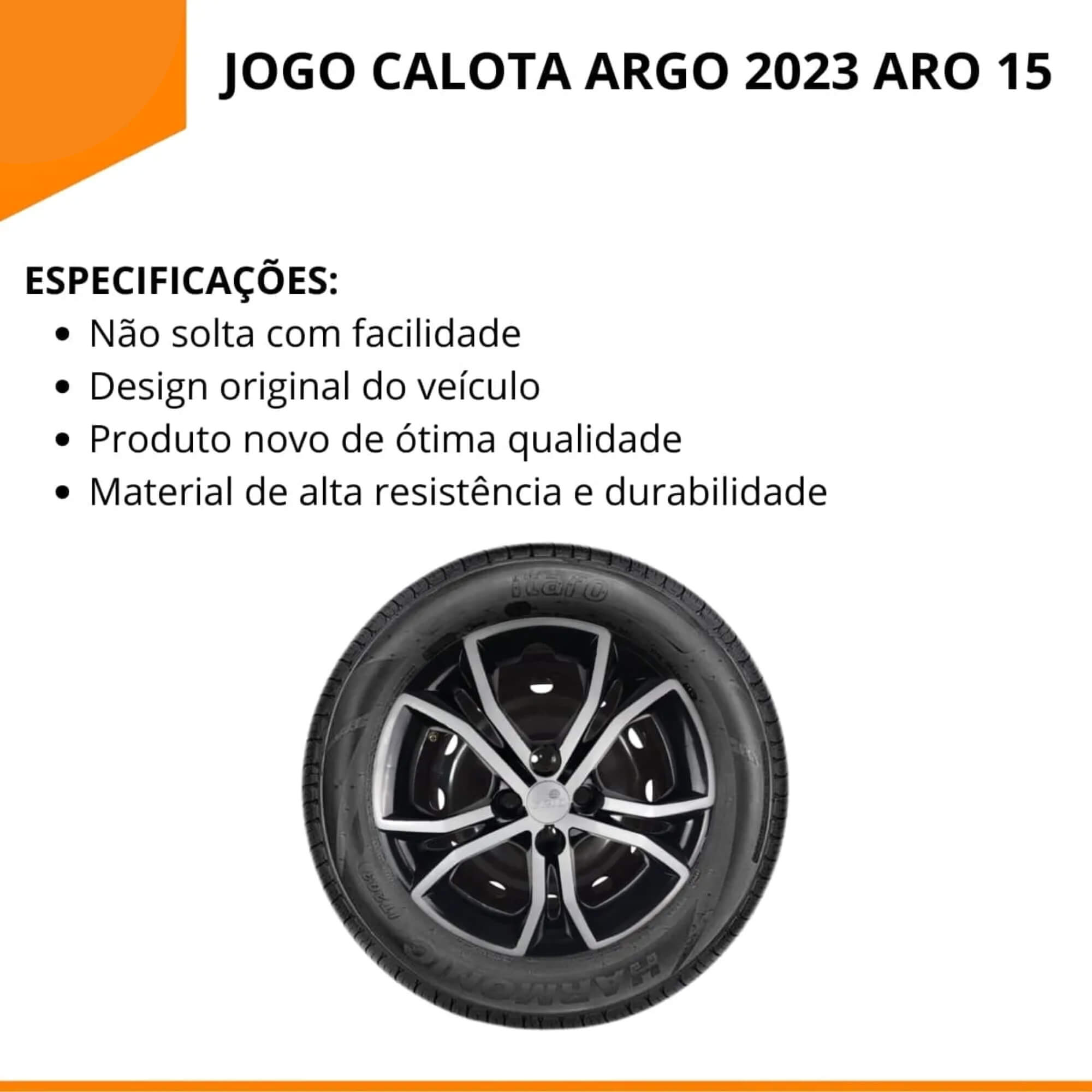 Calota Aro 15" Preto/Prata Mod Argo 2023 (Jogo c/ 4 Calotas) Grid - 297CP-PBP-E