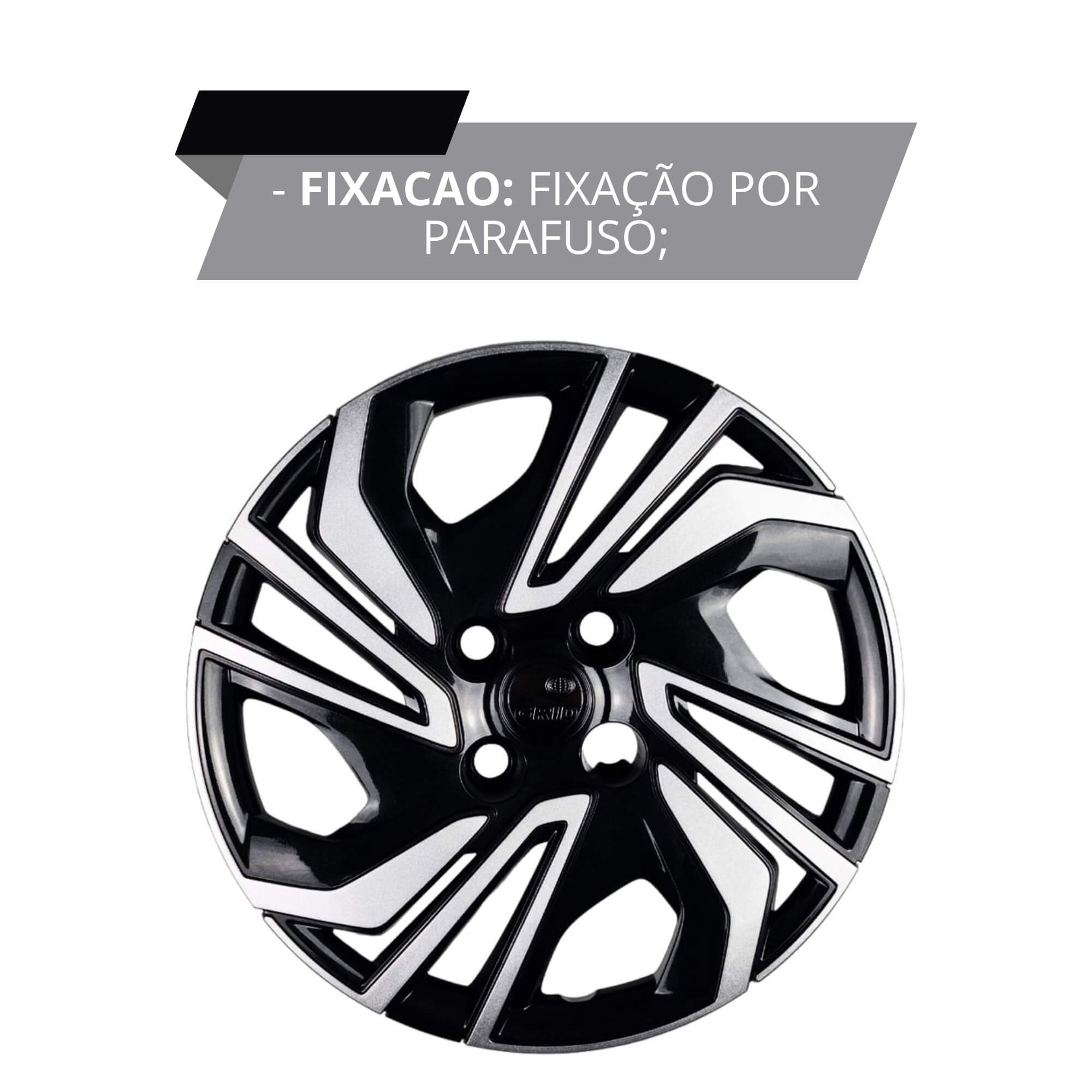 Calota Aro 15" Preto/Prata Mod Onix 23/24 (Jogo c/ 4 Calotas) Grid - 380CP-PBP-E