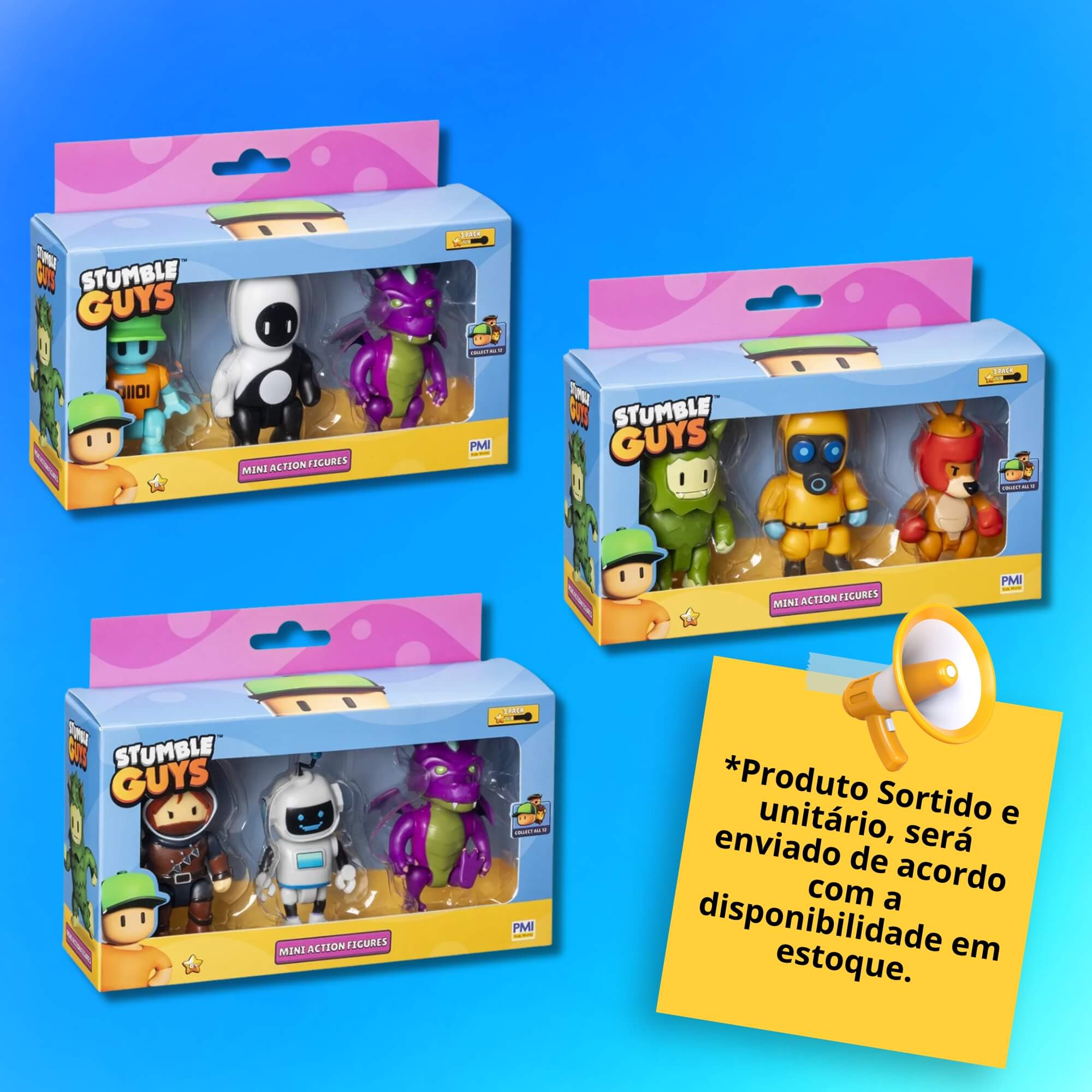 Brinquedo Stumble Guys Pack com 3 Bonecos Série 2 - Sortido e Unitário Multikids - BR2375