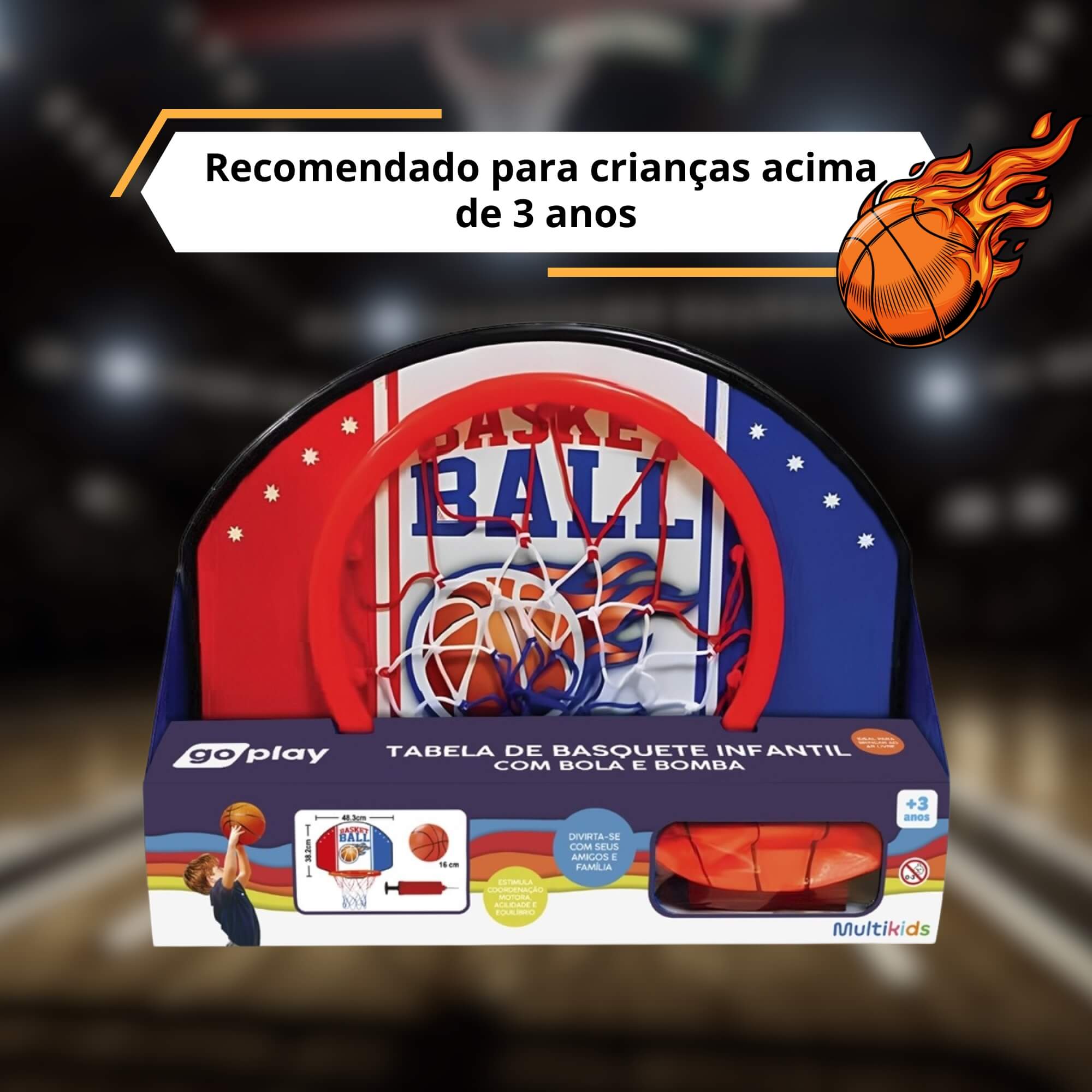 Tabela de Basquete Infantil Go Play com Bola e Bomba Multikids - BR2323