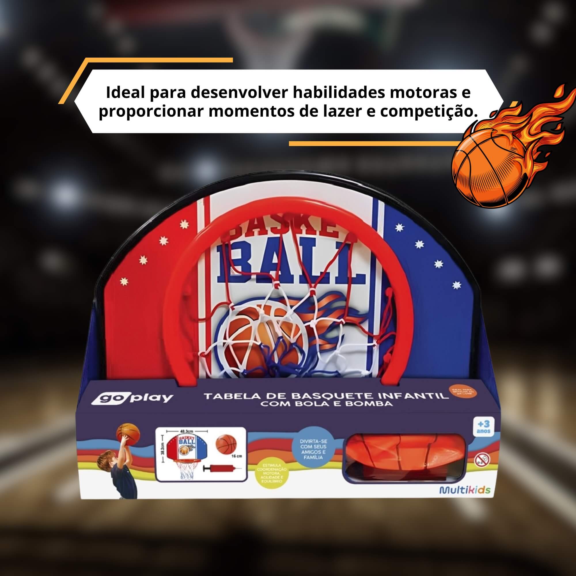 Tabela de Basquete Infantil Go Play com Bola e Bomba Multikids - BR2323