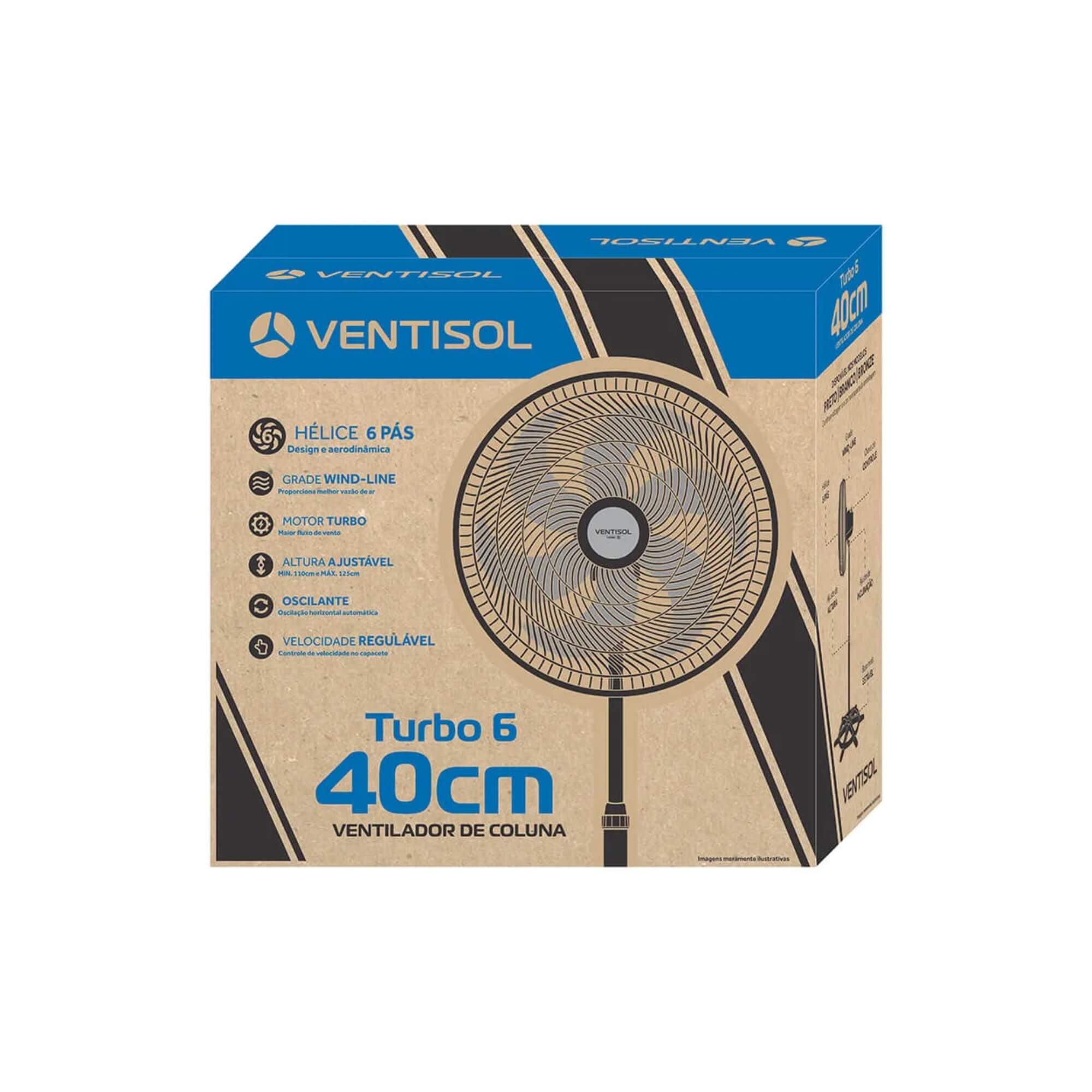 Ventilador de Coluna Turbo 6 Pás 40cm Preto 220V Premium Ventisol - 3851
