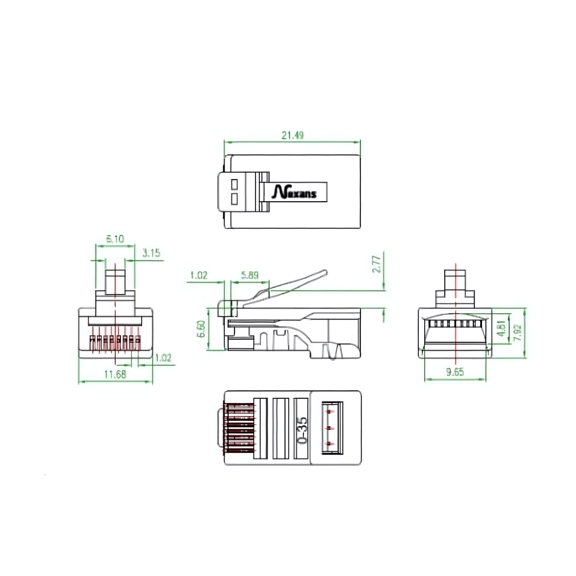Conector RJ45 CAT6 Macho c/ guia Pacote com 100 unidades Nexans - RJ-N000.600