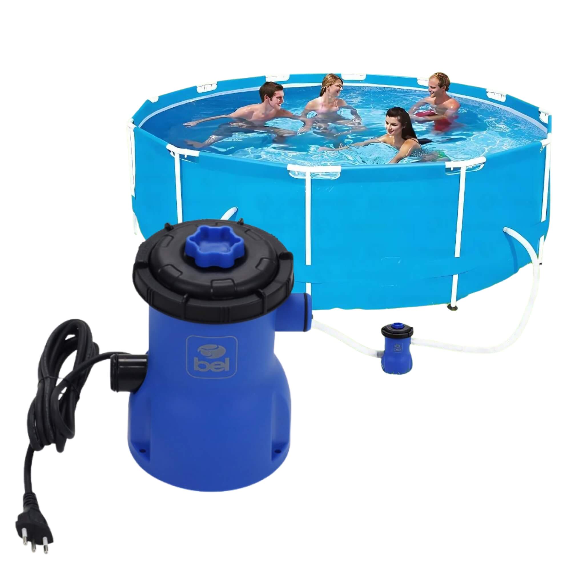 COMP Kit Piscina Estruturada Bel PVC 7000 Litros + Lona + Bomba Filtragem - Escolha Voltagem Piscina 7000 litros:110v