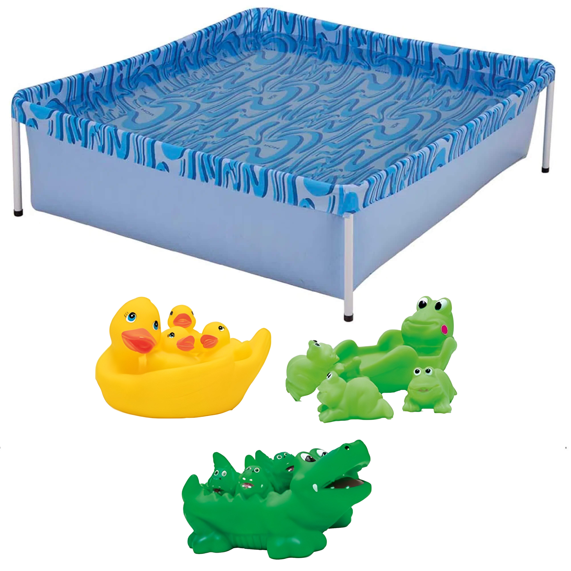 COMP Kit Piscina Infantil MOR Quadrada 400 Litros + 1 Brinquedo Borracha Sortido