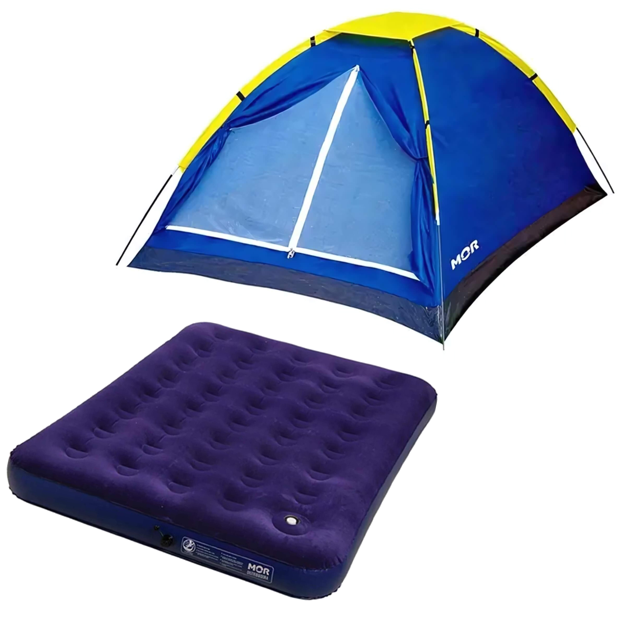 COMP Kit Barraca Camping Casal Iglu + Colchão Inflável Casal Multiuso com Inflador  - MOR