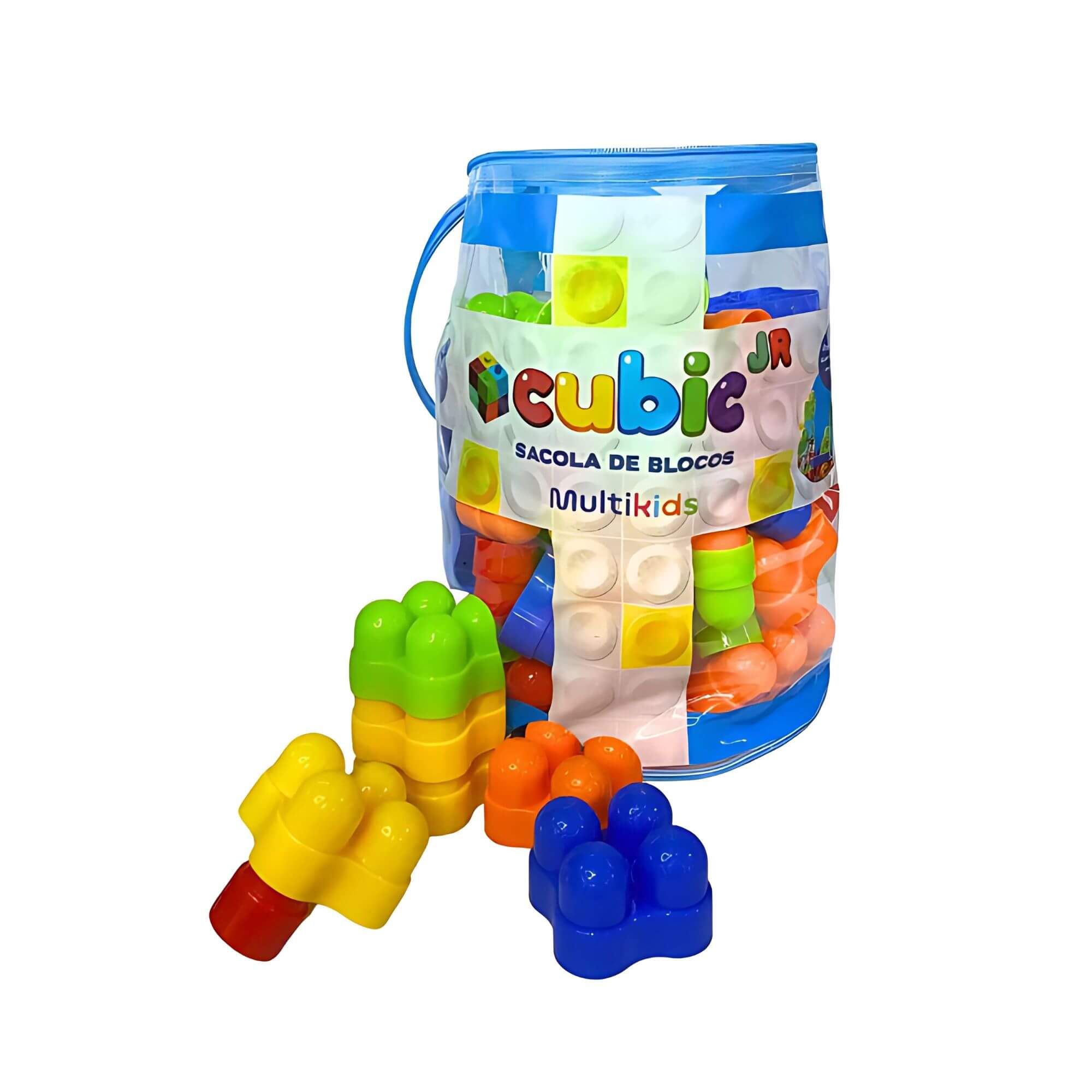 Sacola de Blocos de Montar Cubic Jr 80 Peças Tamanho Grande 3+ Anos Multikids - BR2276