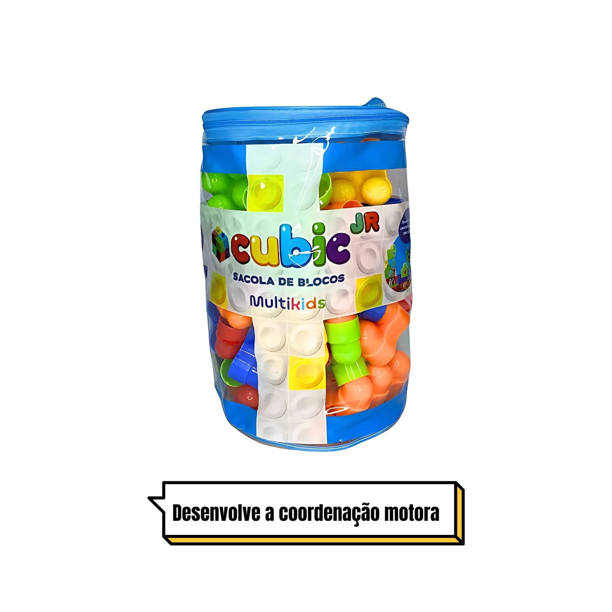 Sacola de Blocos de Montar Cubic Jr 80 Peças Tamanho Grande 3+ Anos Multikids - BR2276