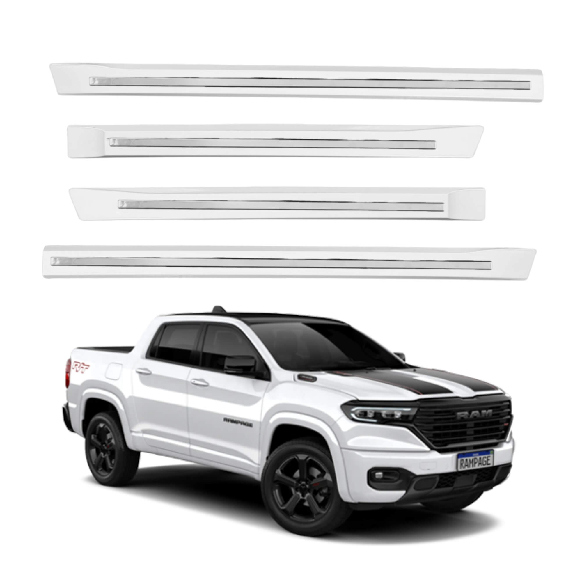 Friso Tipo Original Filete Cromo 4P Rampage 2024 em diante 4 Pç Branco Perola Grid - 3601C-BCO-I