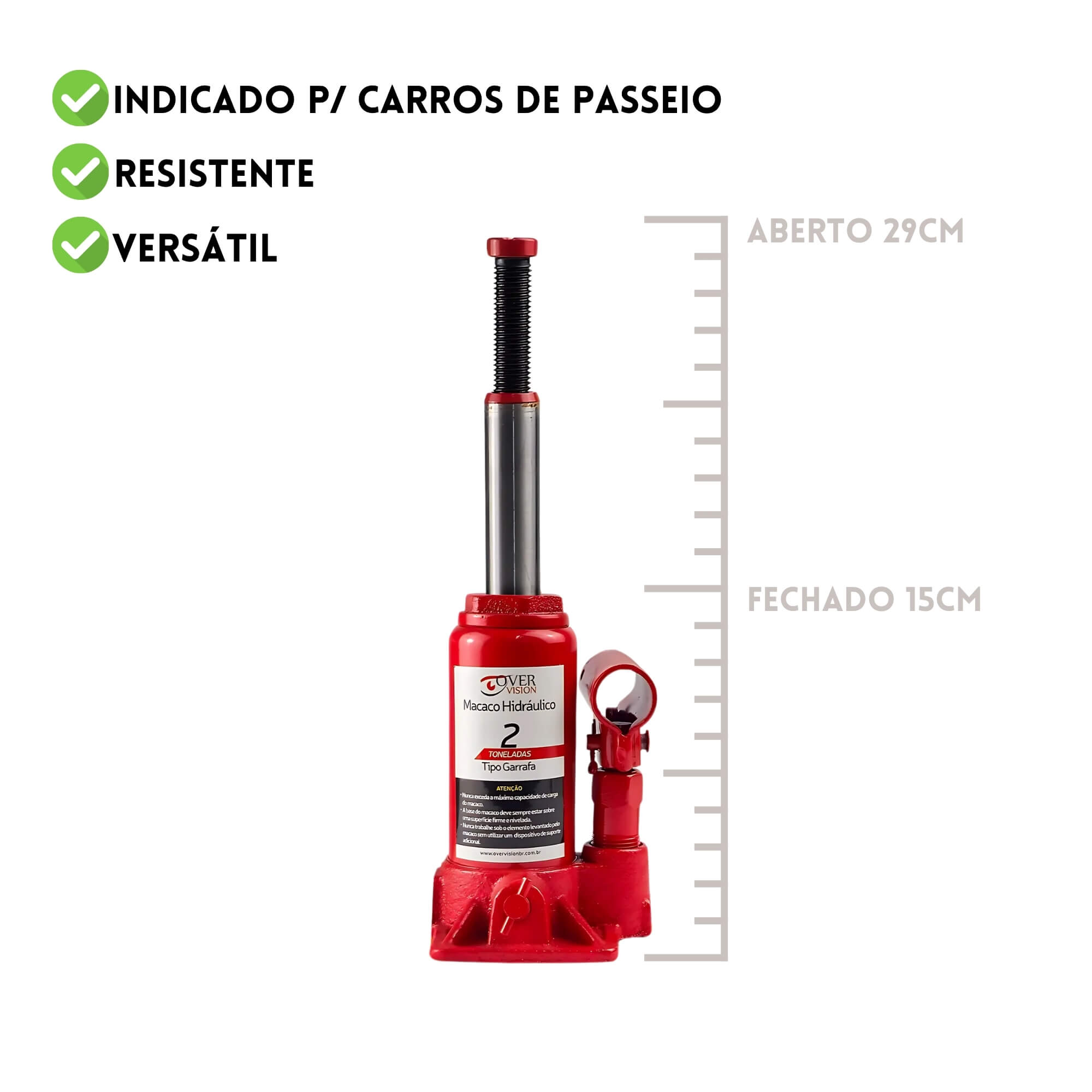 Macaco Hidráulico Garrafa p/ Carro até 2 Toneladas Segurança Automotiva Overvision - MAC-0002