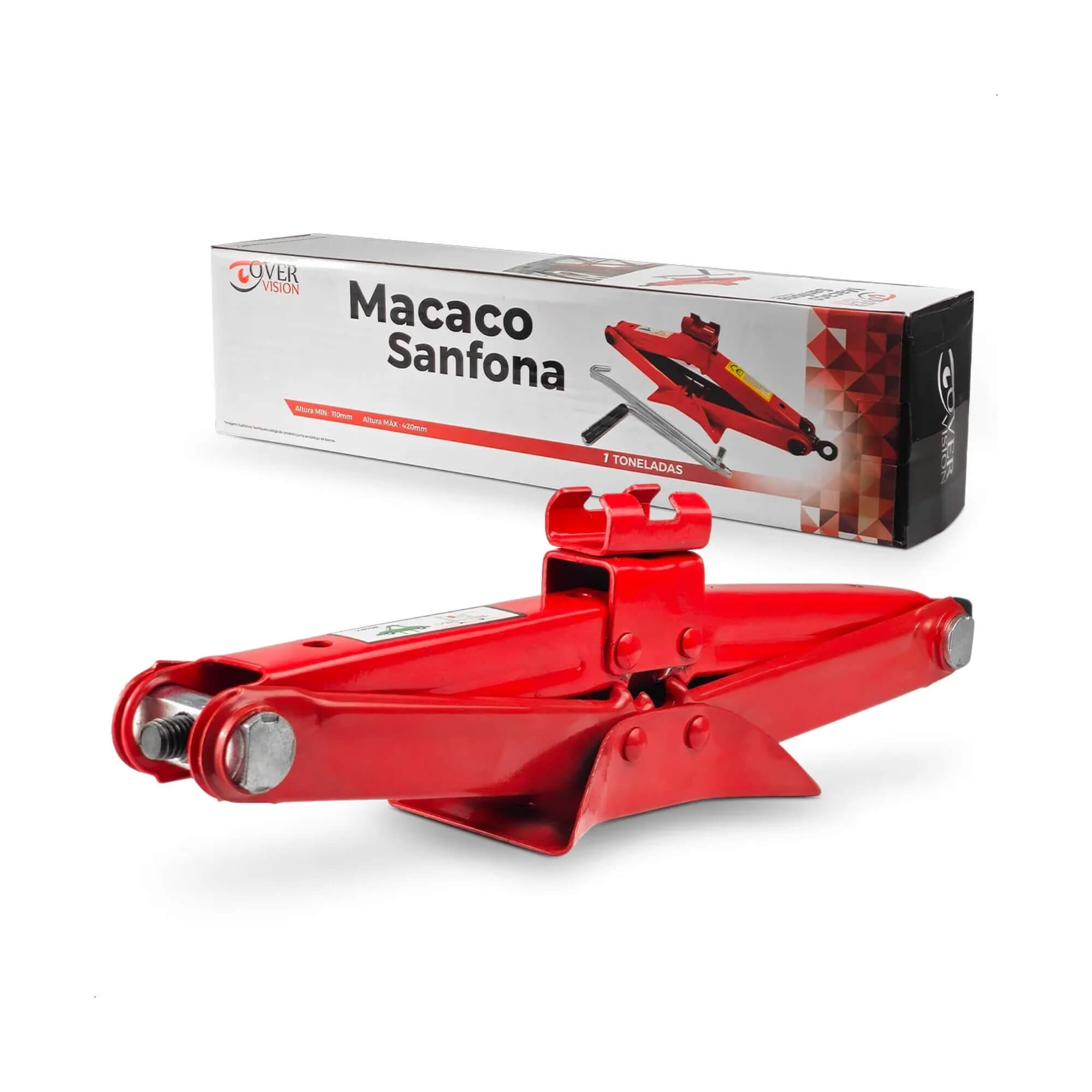 Macaco Automotivo Tipo Sanfona até 1 Tonelada Carro Universal Overvision - MAC-0005