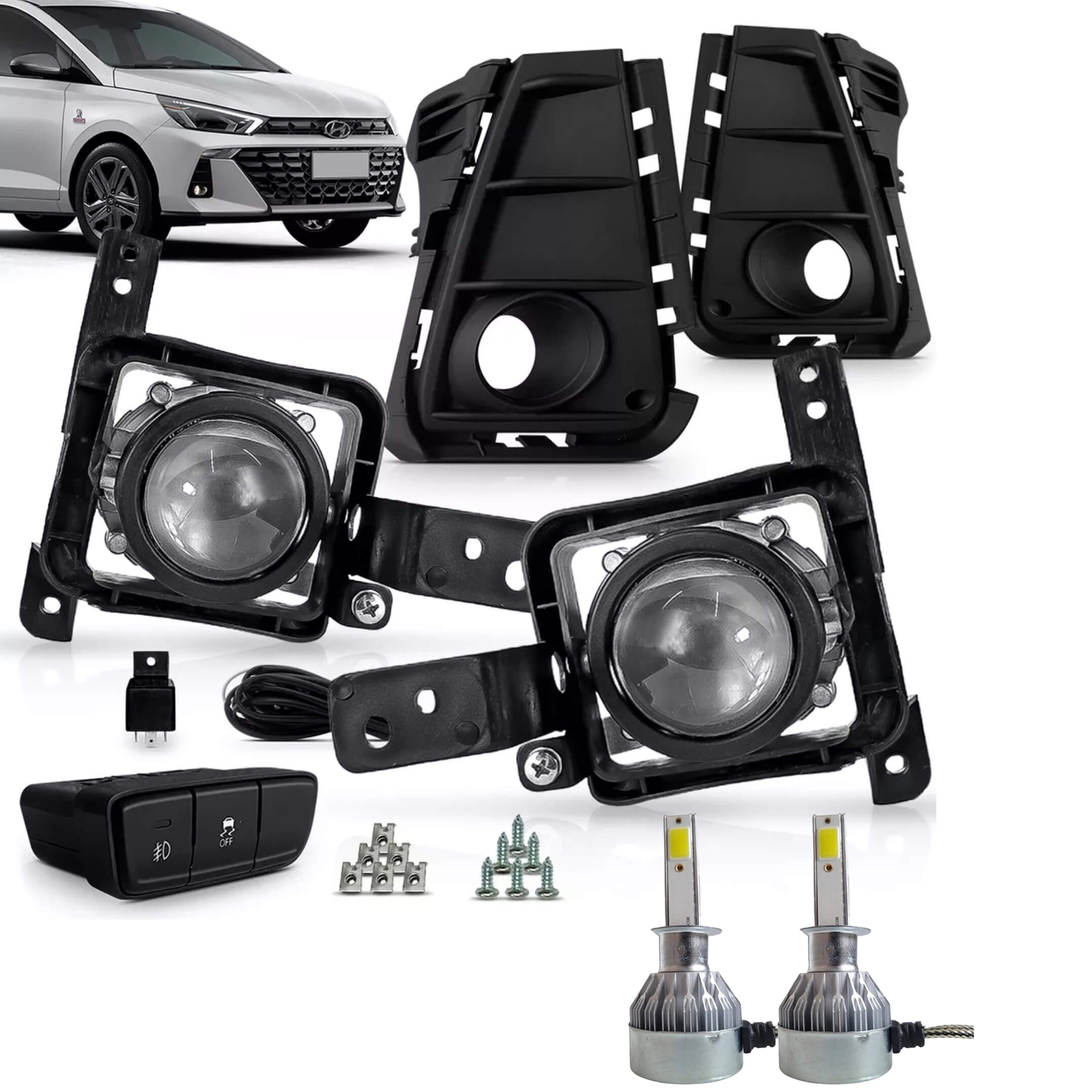 COMP Kit Farol de Milha Hyundai HB20 2023 Botao Modelo Original + Kit LED 6000K Nano