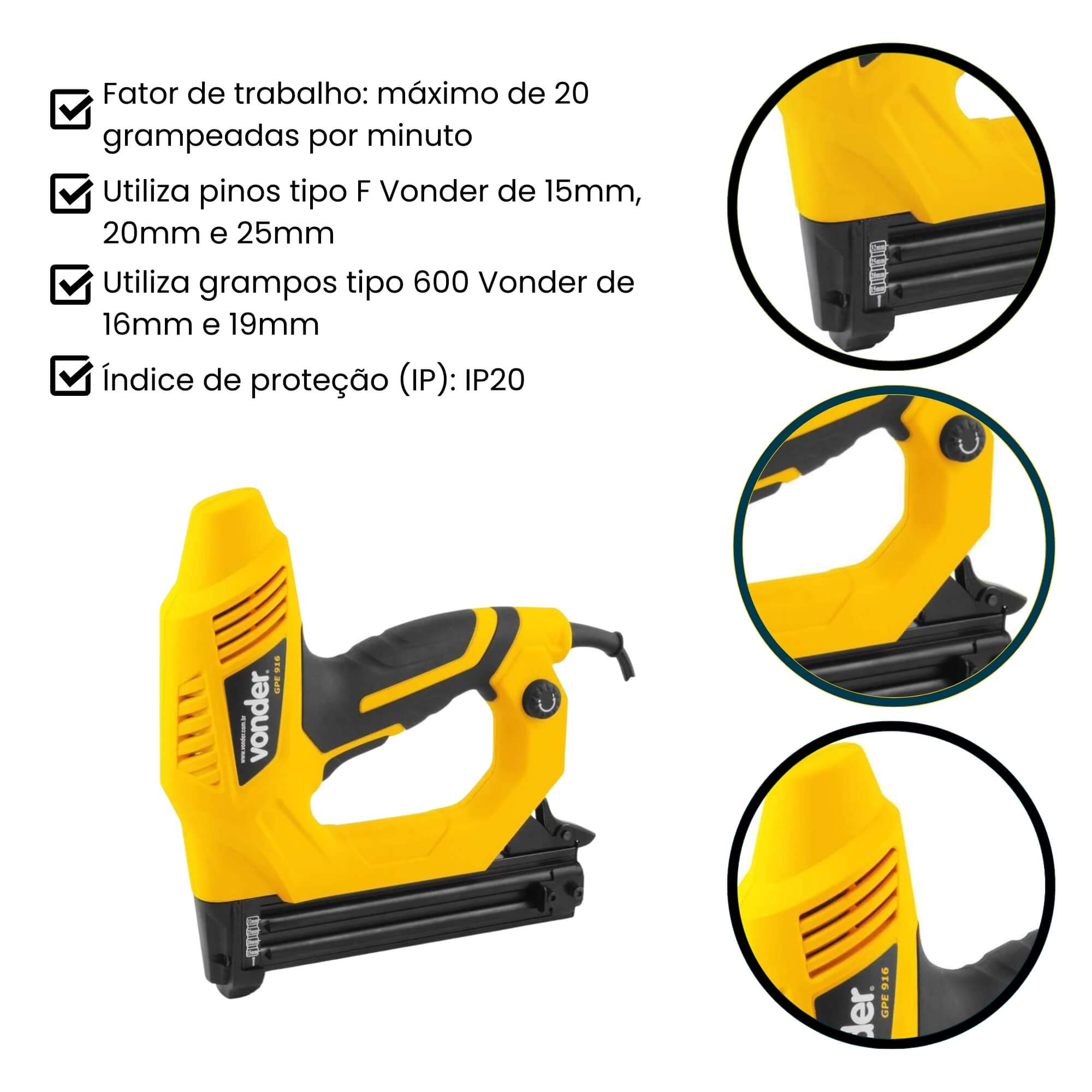 COMP Kit Grampeador Elétrico GPE916 220v + Caixa c/ 1000 Grampo Para Grampeador 19mm Vonder