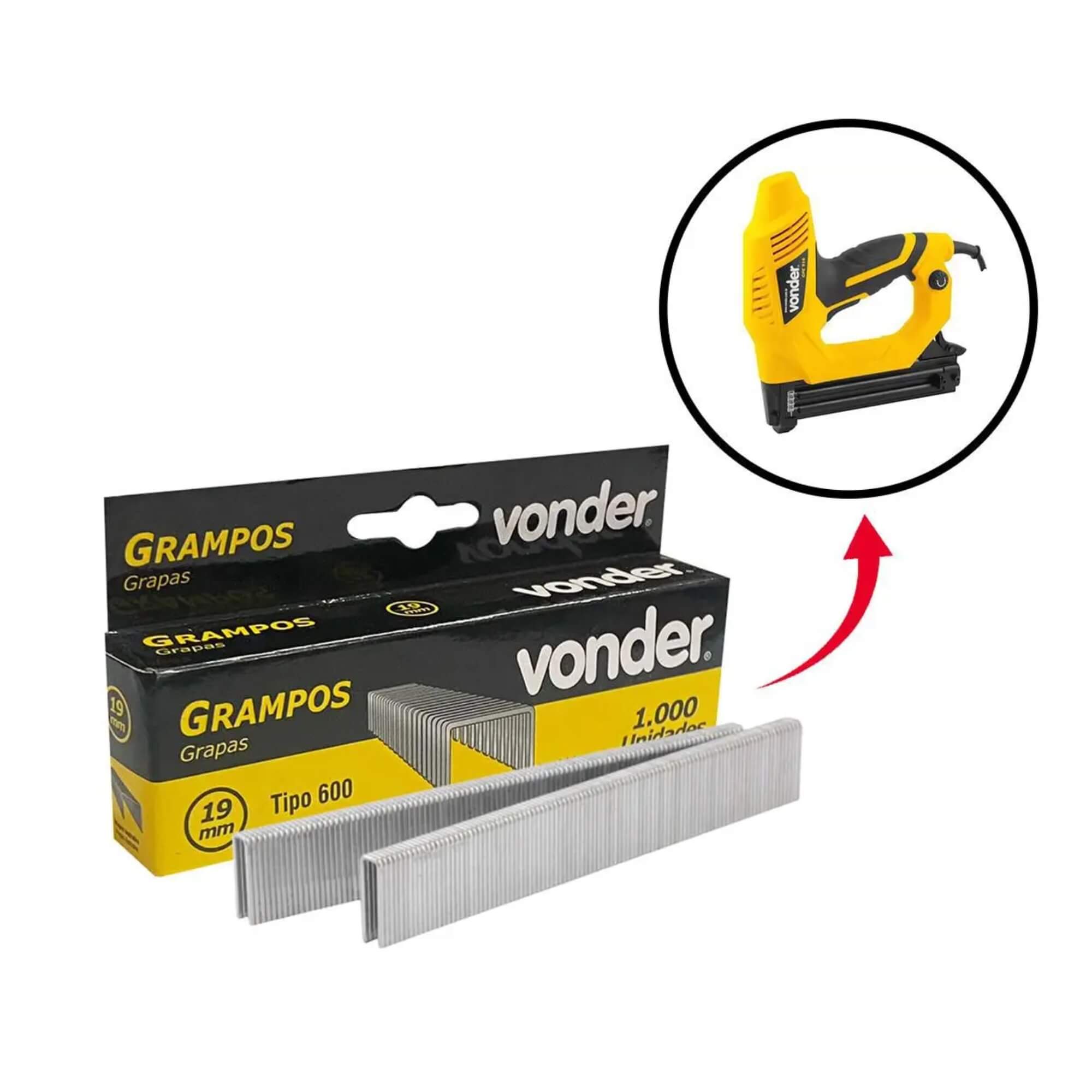 COMP Kit Grampeador Elétrico GPE916 220v + Caixa c/ 1000 Grampo Para Grampeador 19mm Vonder
