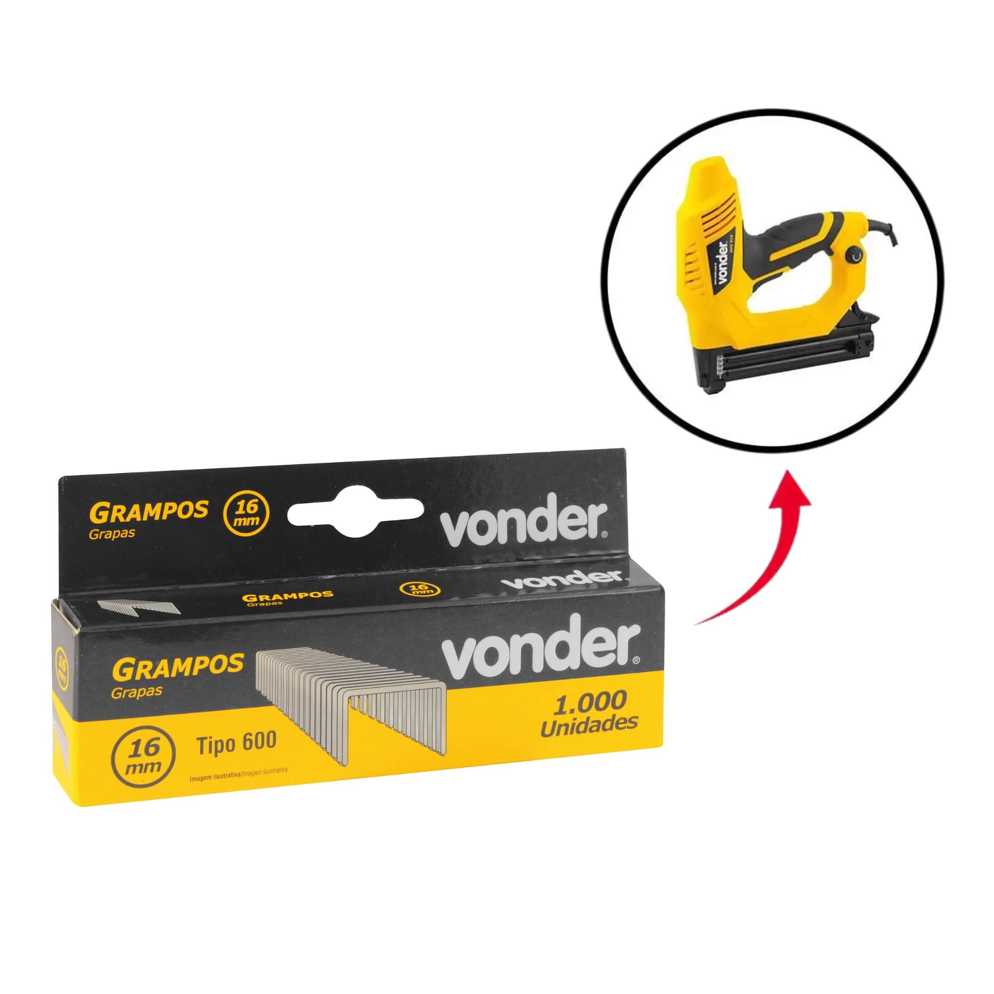 COMP Kit Grampeador Elétrico GPE916 220v + Caixa c/ 1000 Grampo Para Grampeador 16mm Vonder