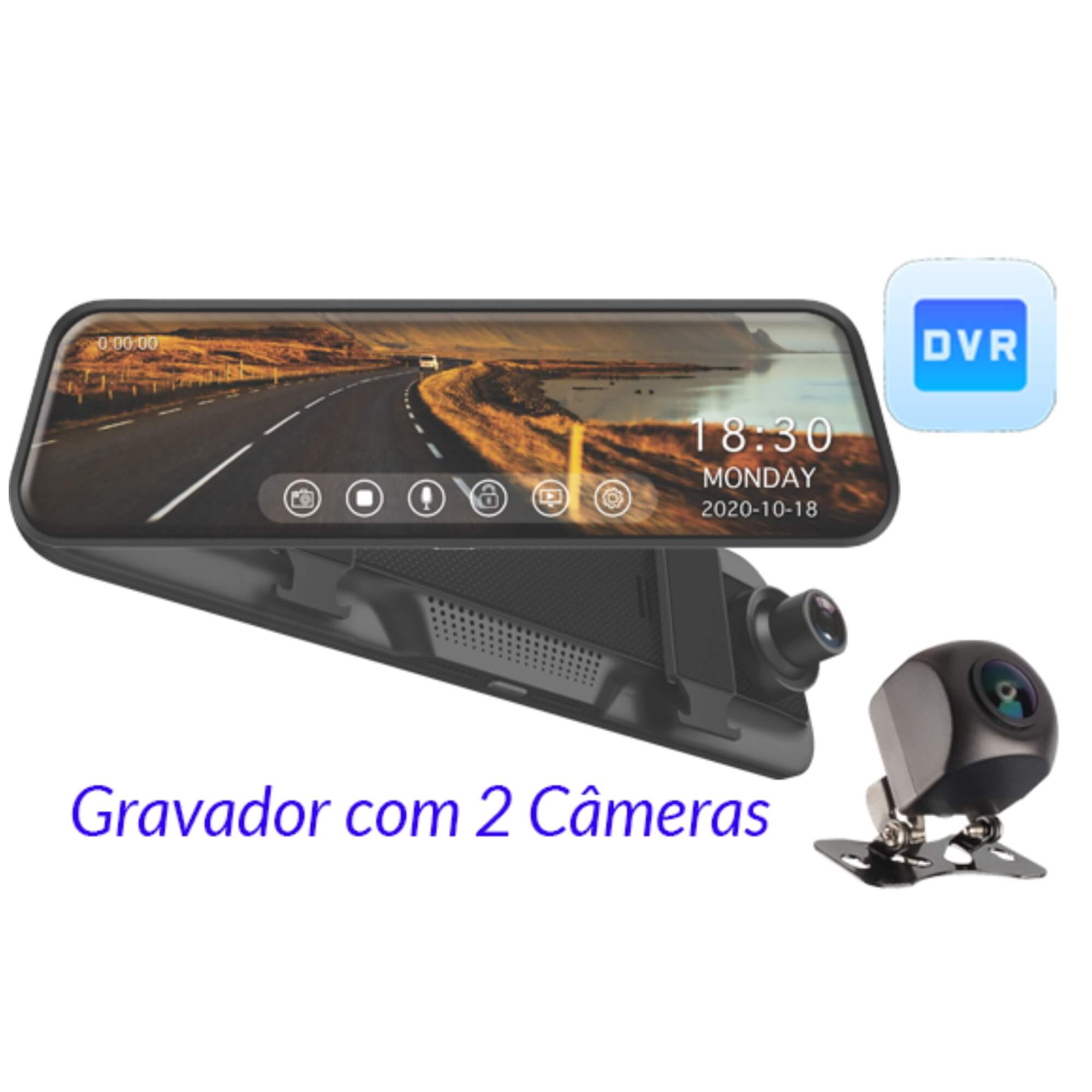 Retrovisor DVR MI Tela 9.6" Câmera Frontal / Ré Pro Line USB 12/24V Roadstar - RS1010BR MDVR MI