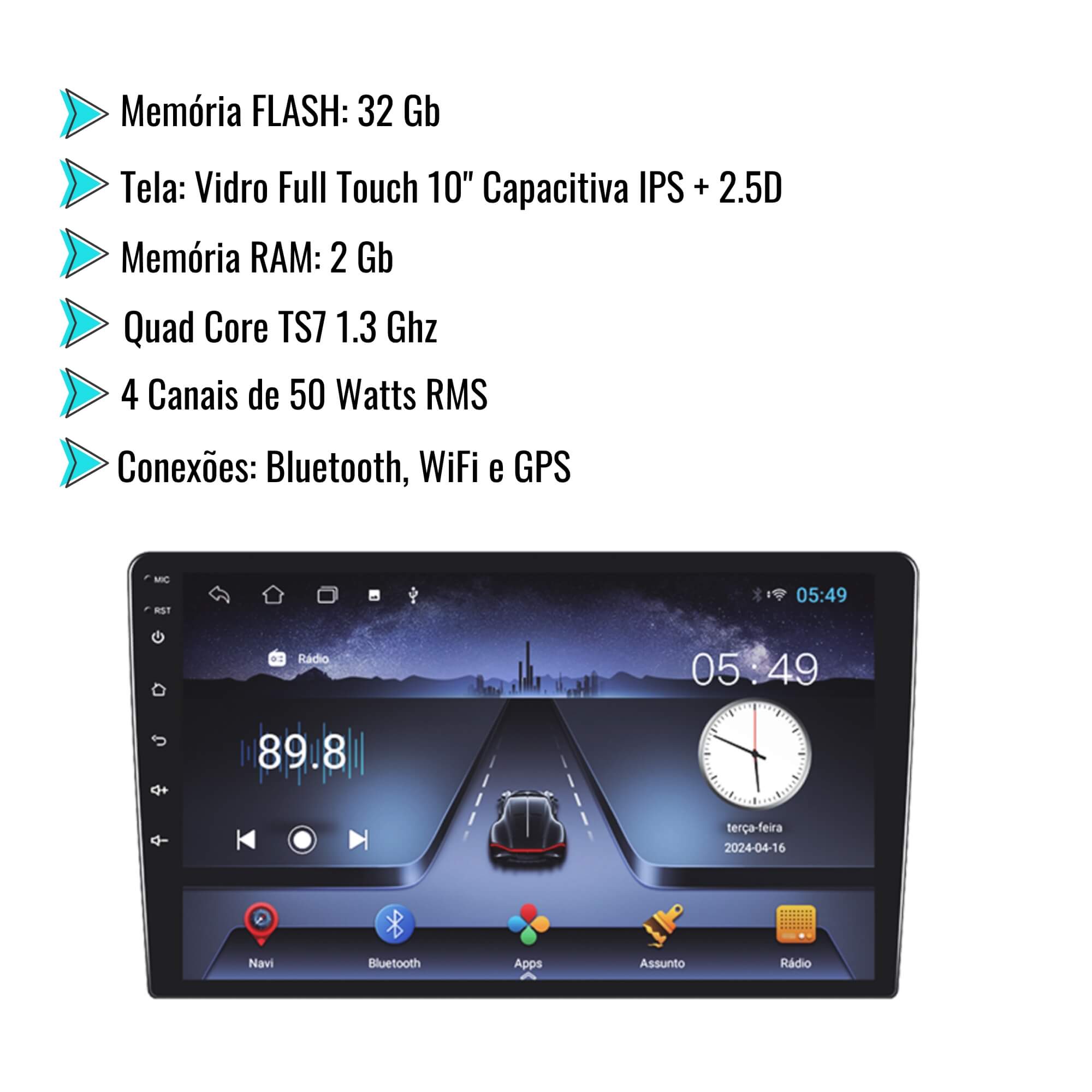Multimídia Automotiva Carplay Android 10" RS1018BR MI Pro Line Roadstar - RS1018BR MI