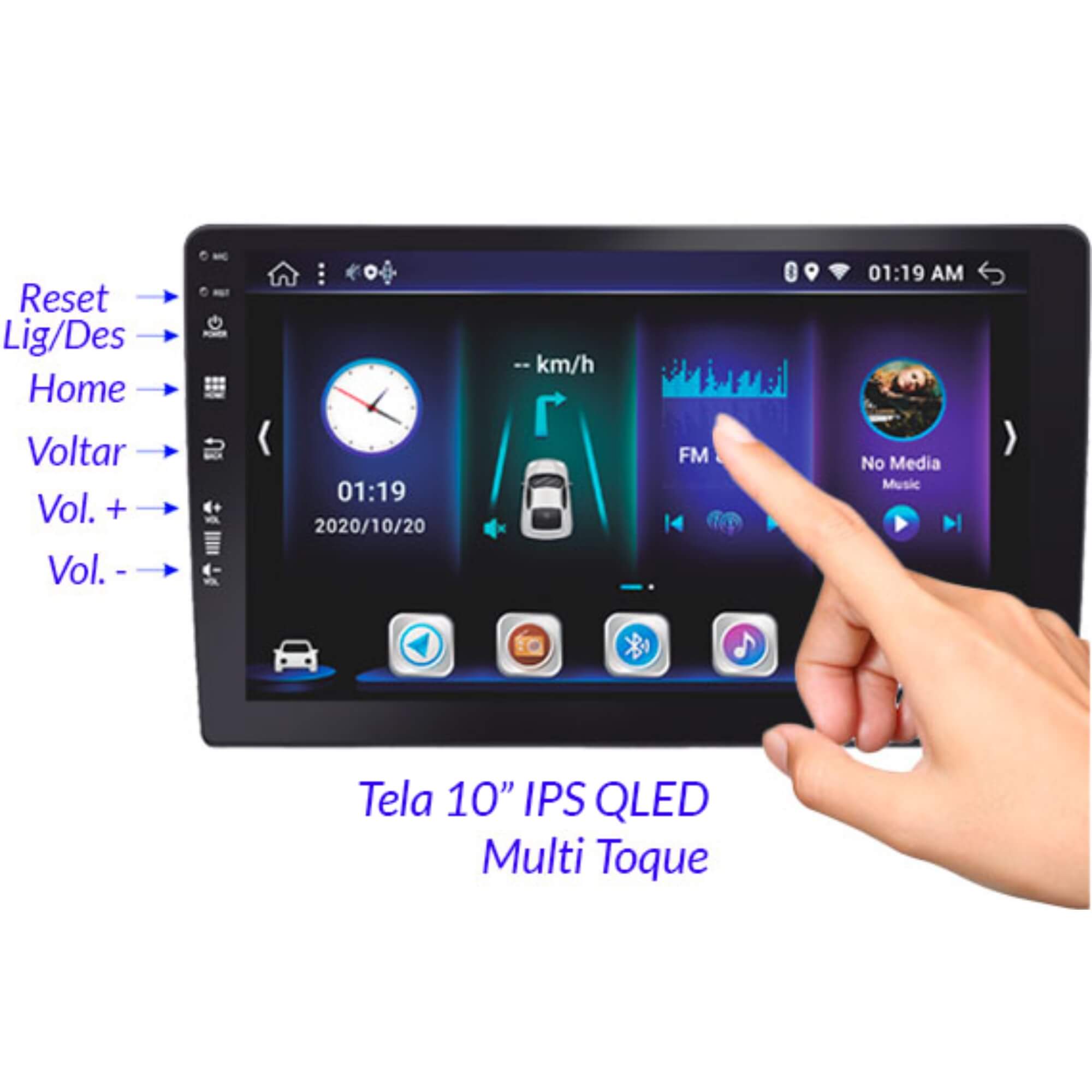 Multimídia Android 10" Carplay Octa Core 2.5 Ghz Memória RAM 4 Gb Roadstar - RS1020BR MI PRO
