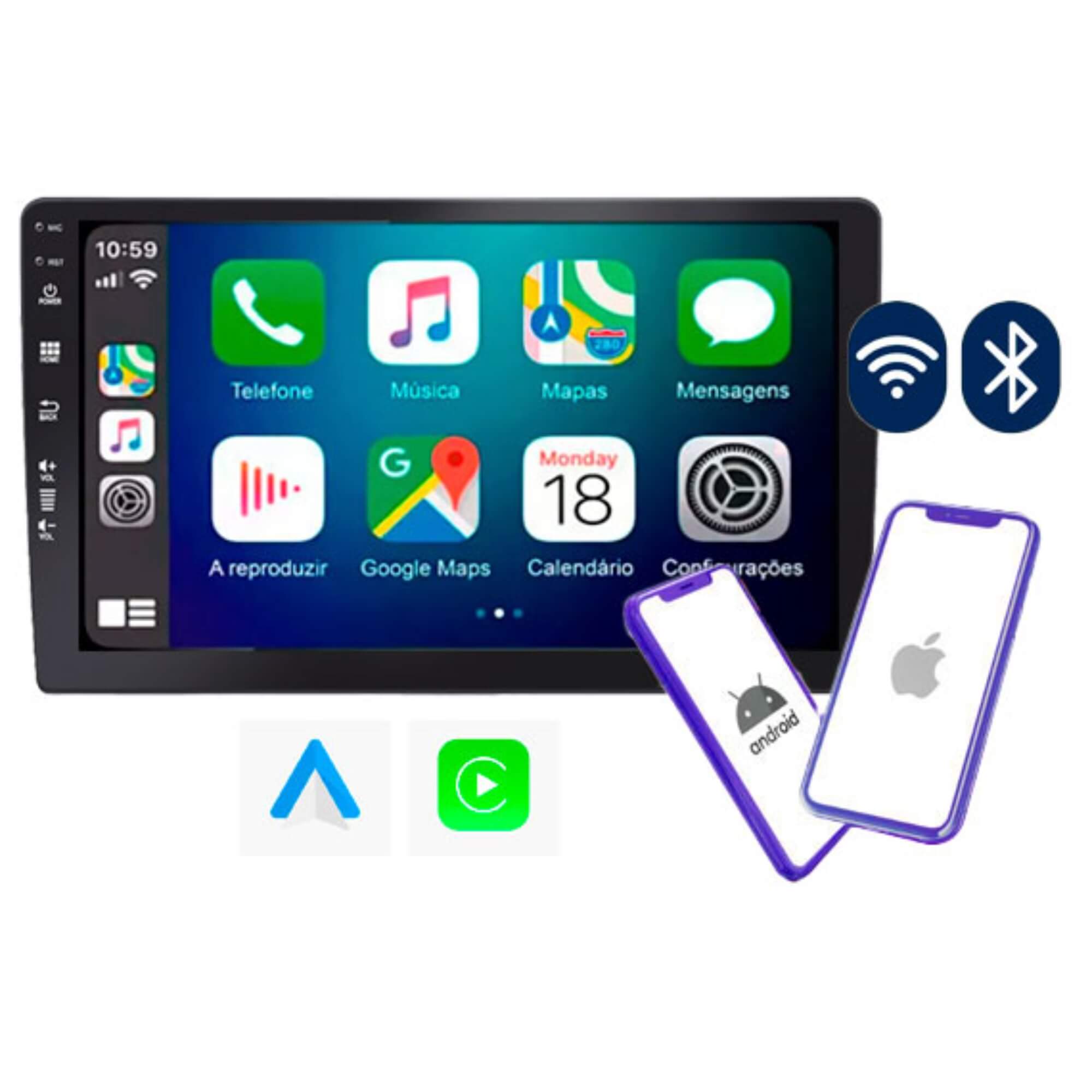Multimídia Android 10" Carplay Octa Core 2.5 Ghz Memória RAM 4 Gb Roadstar - RS1020BR MI PRO