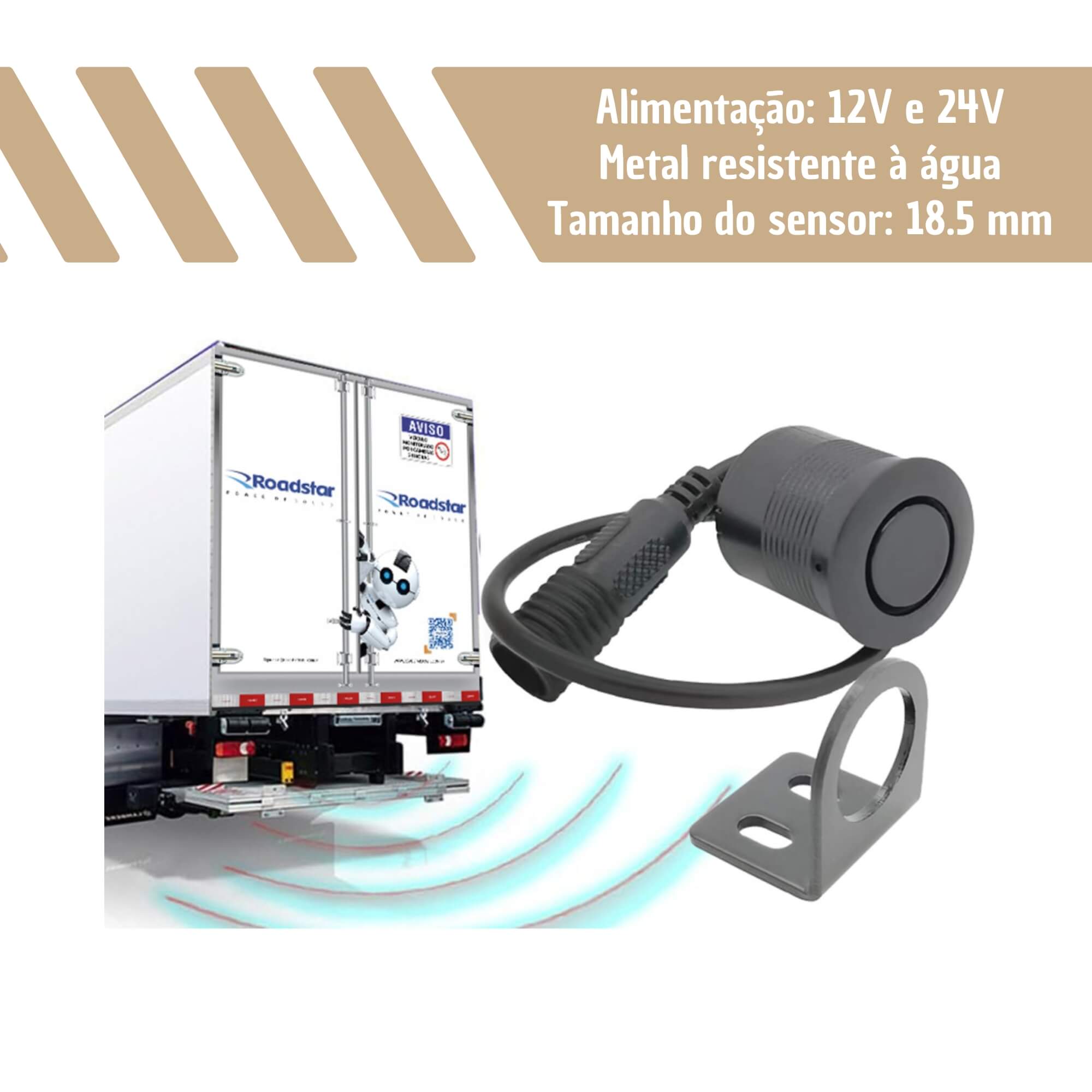 Sensor Automotivo de Estacionamento 24V Cor Preto MI Pro Line Roadstar - RS24BR PRETO MI