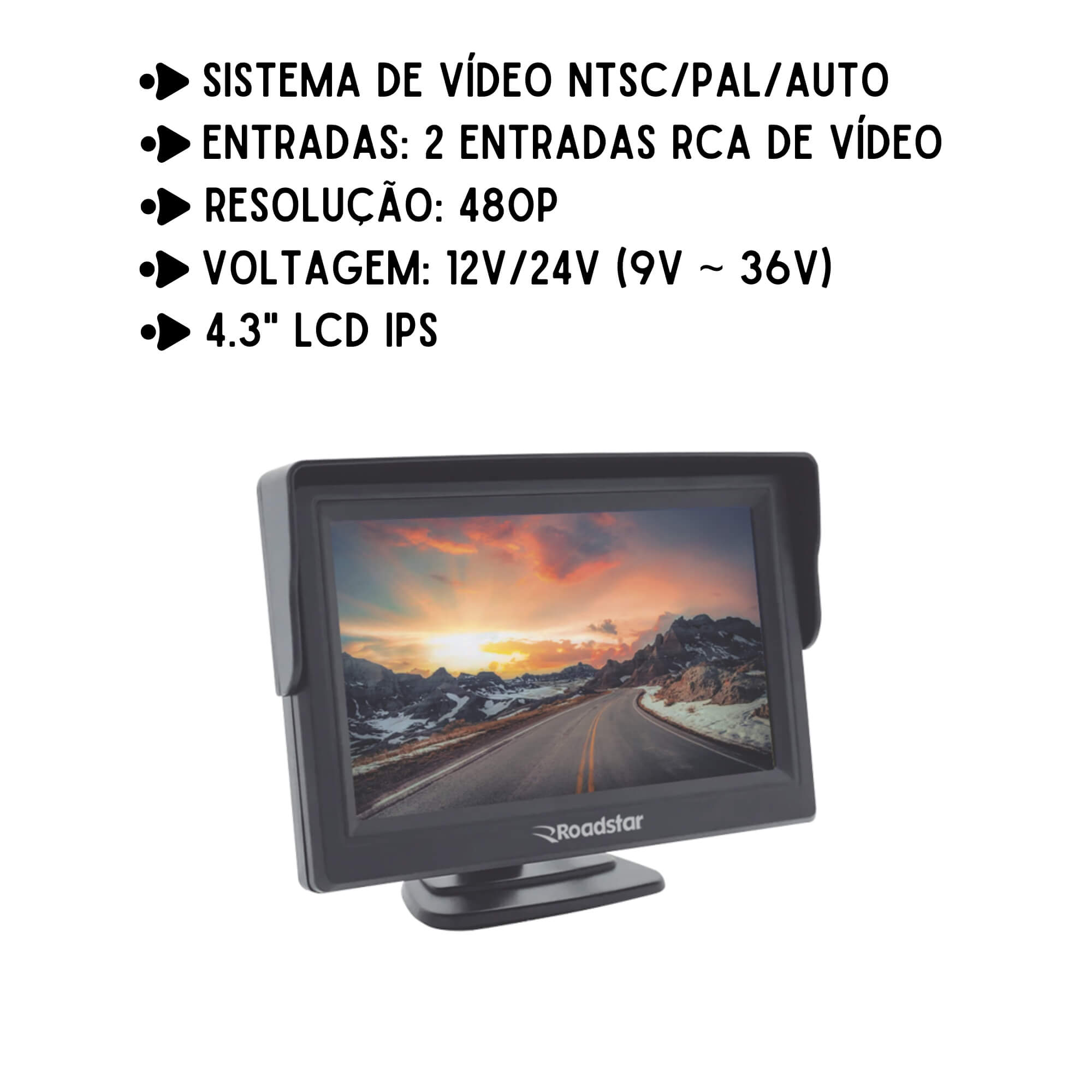 Monitor Multimídia Automotivo 4.3" MI Pro Line Roadstar - RS433BR MI