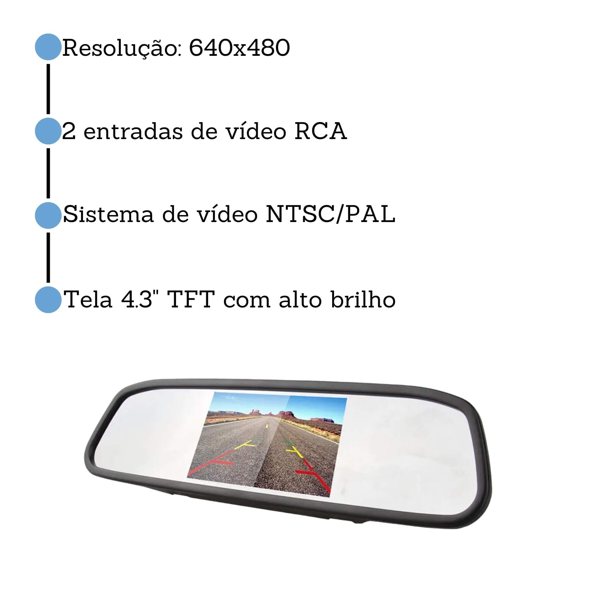Retrovisor Automotivo com Tela 4.3" TFT MI Pro Line Roadstar - RS520BR