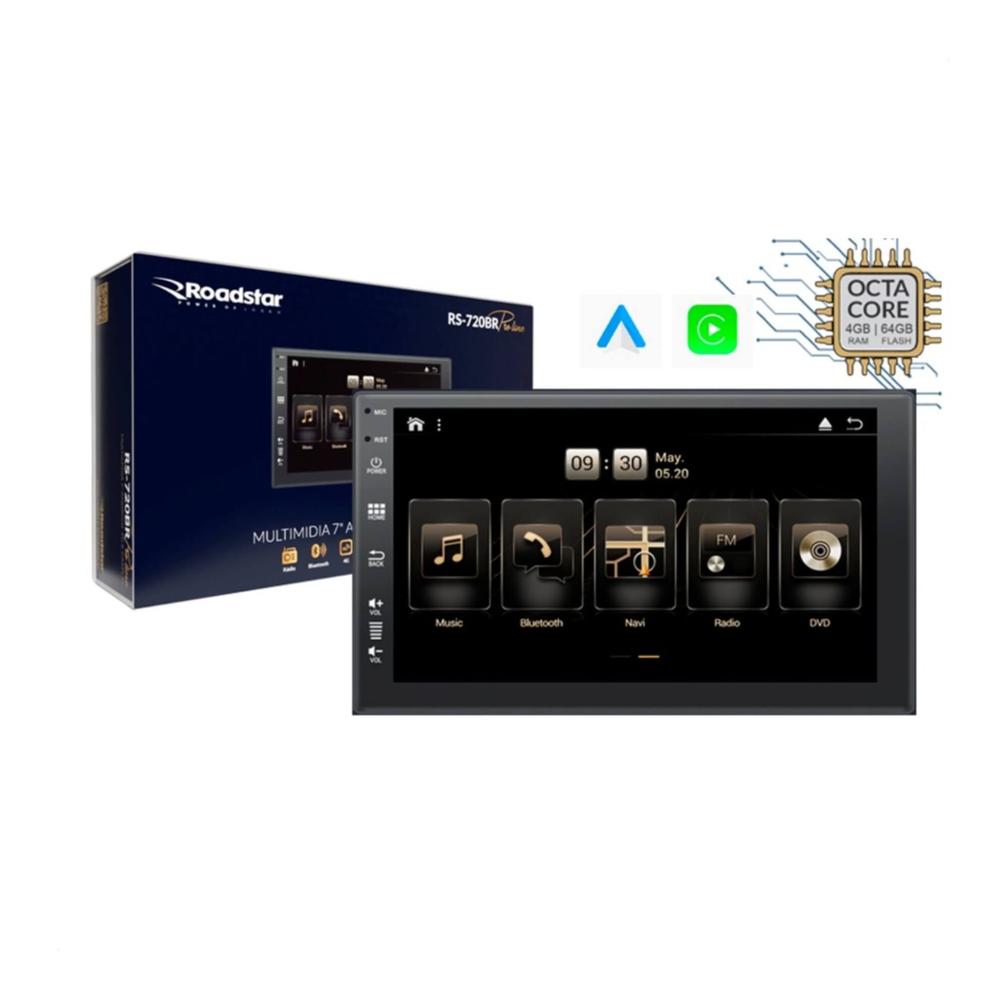 Central Multimídia 7" Automotivo Carplay Andoid MI Pro Line Roadstar - RS720BR MI