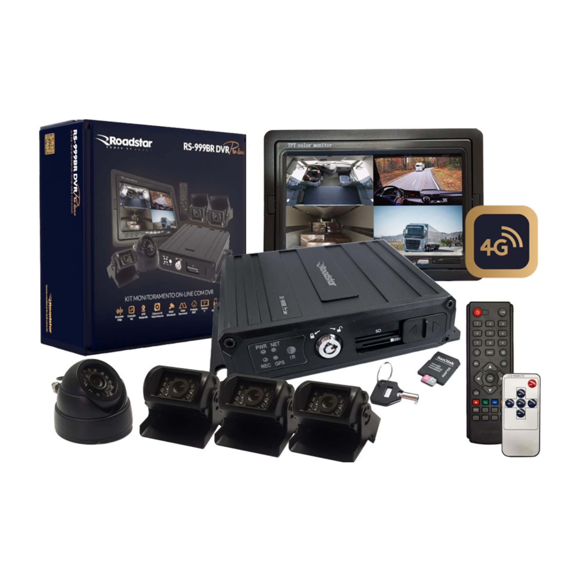 Kit Sistema DVR Monitoramento Automotivo Online MI Pro Line Roadstar - RS999BR