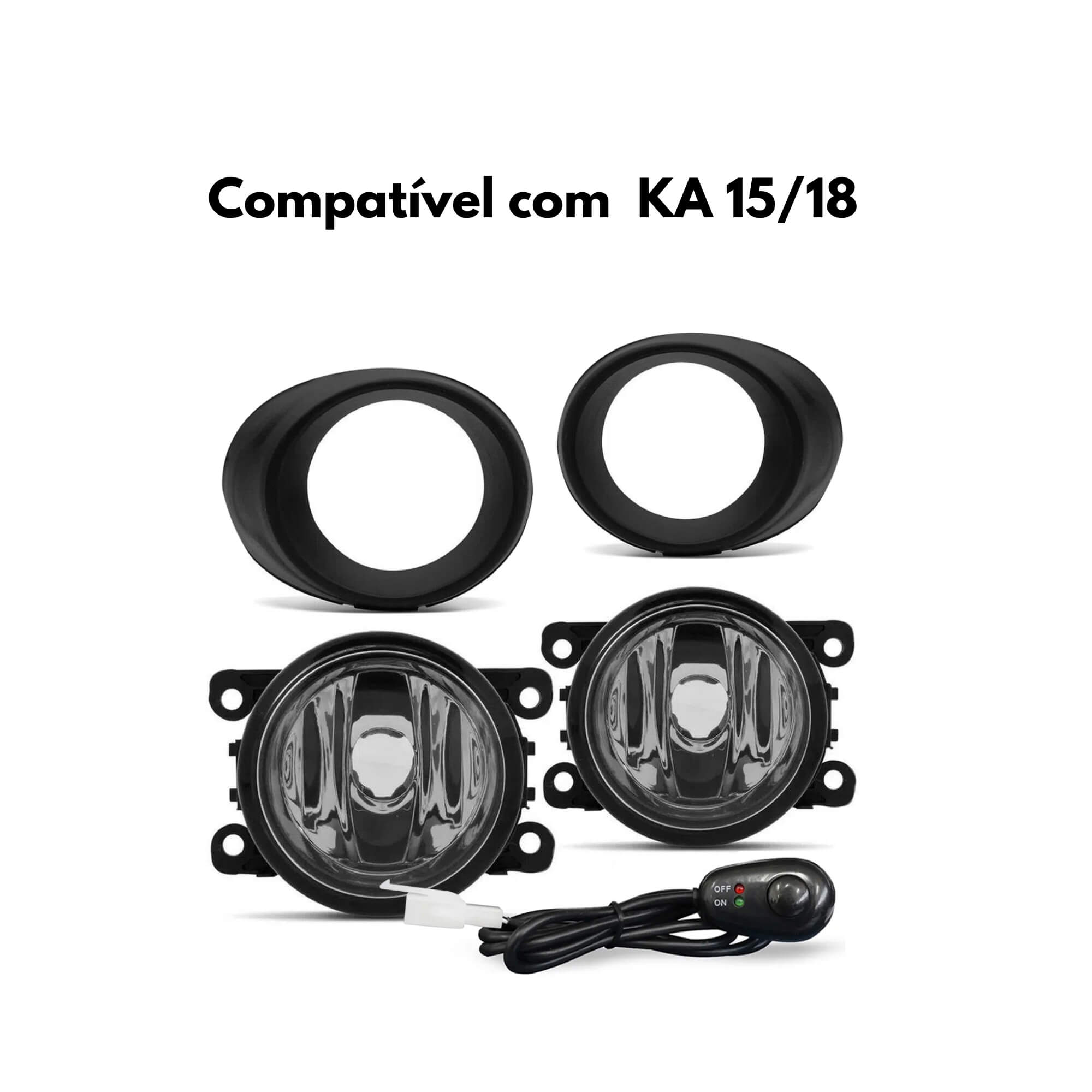 COMP Kit Farol de Milha KA 2015 a 2018 Moldura Preta Botão Alternativo + Kit LED H11 6000k SUITS