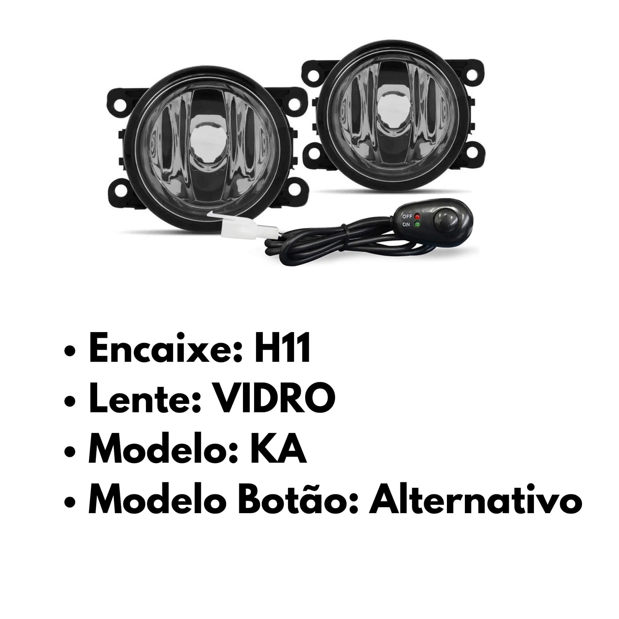 COMP Kit Farol de Milha KA 2015 a 2018 Moldura Preta Botão Alternativo + Kit LED H11 6000k SUITS
