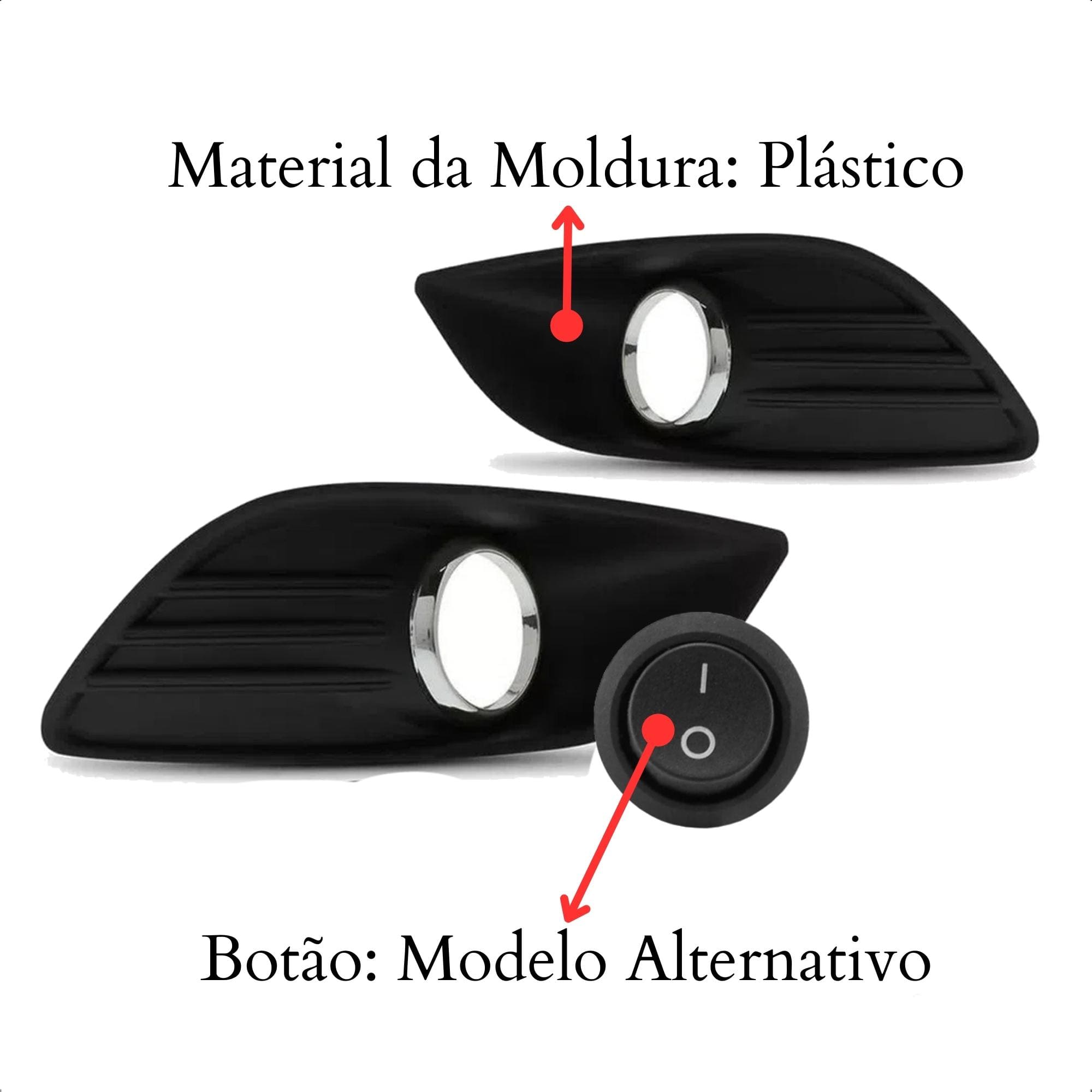 COMP Kit Farol de Milha Focus 2009/2012 com Moldura Botão Alternativo TicTac + Kit LED 6000 Nano SUITS