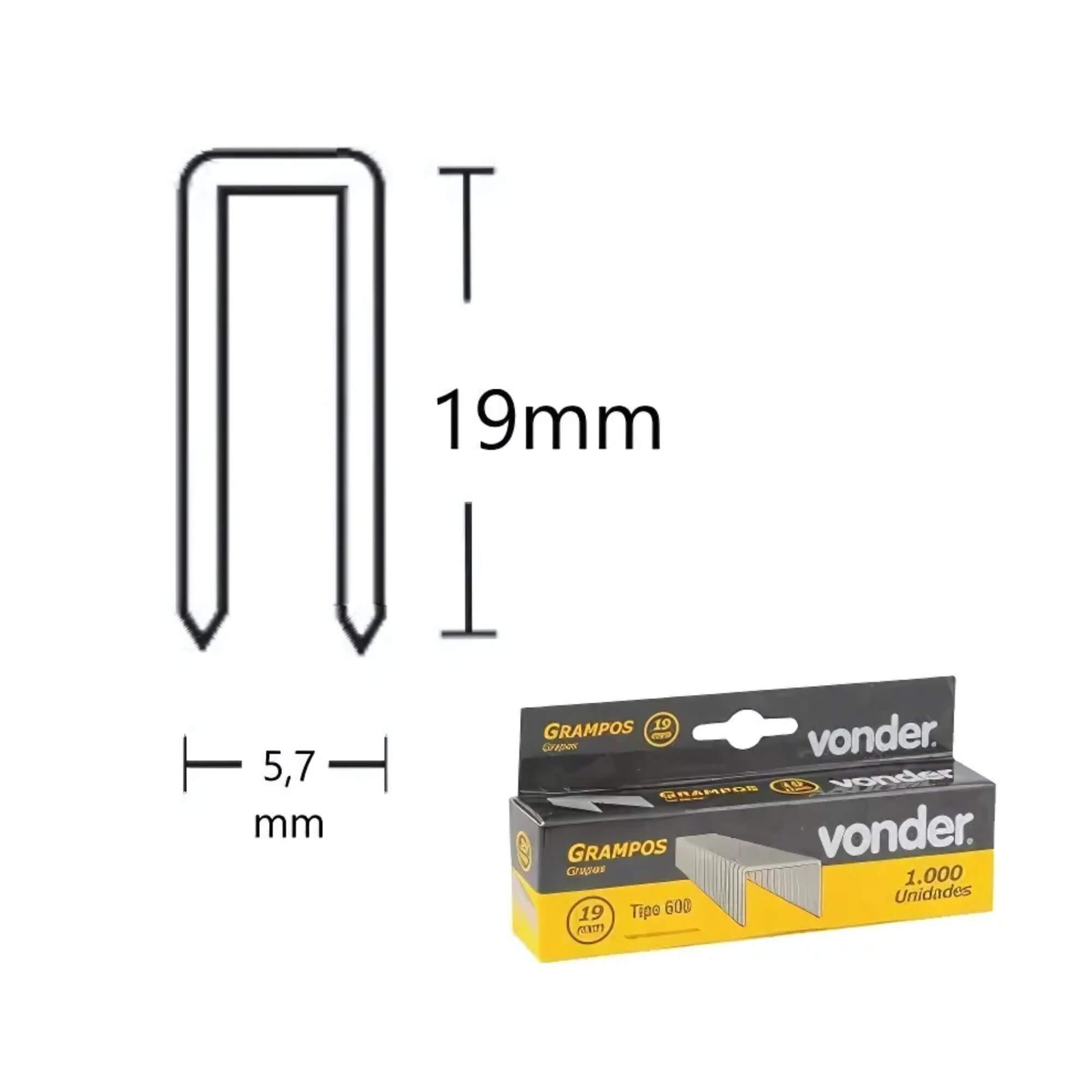COMP Kit Grampos 19mm p/ Grampeador GPE-916 5 Caixas c/ 1000 unidades Vonder