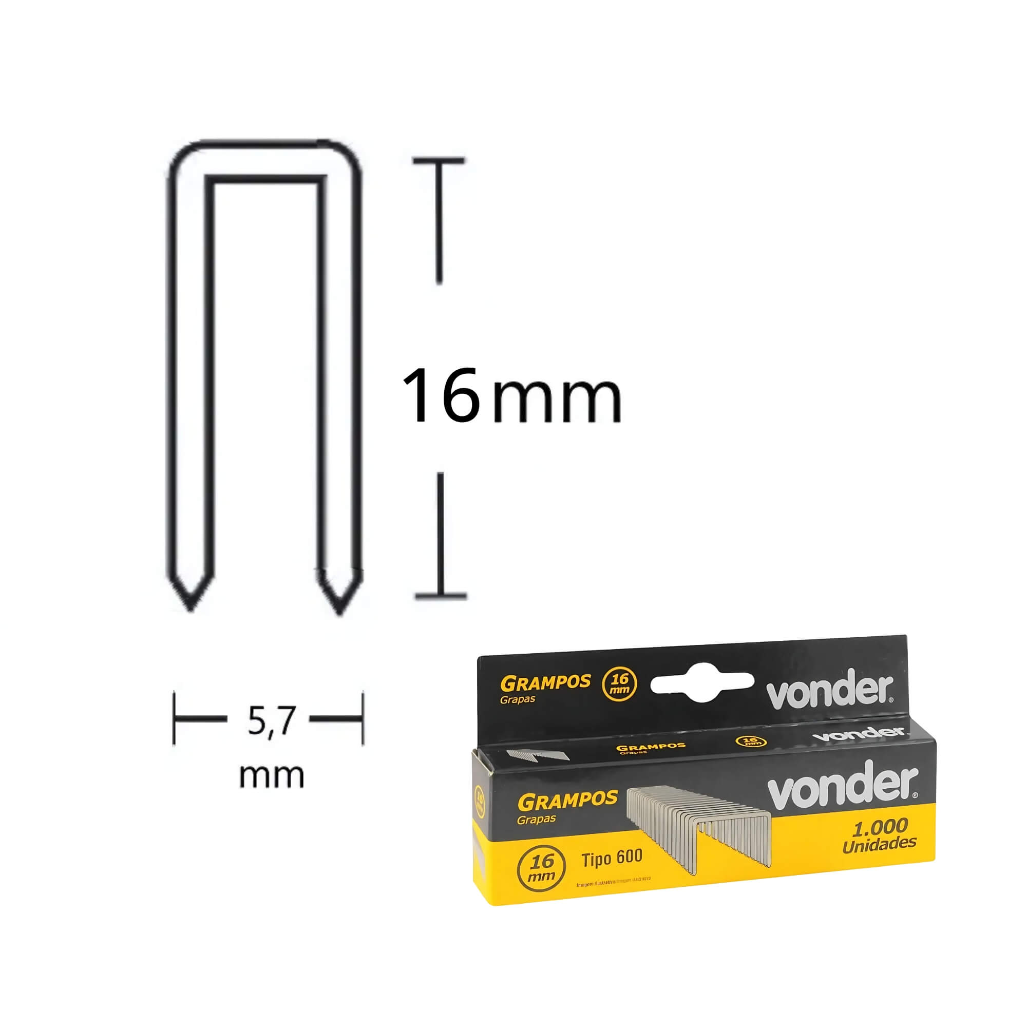 COMP Kit Grampos 16mm p/ Grampeador GPE-916 5 Caixas c/ 1000 unidades Vonder